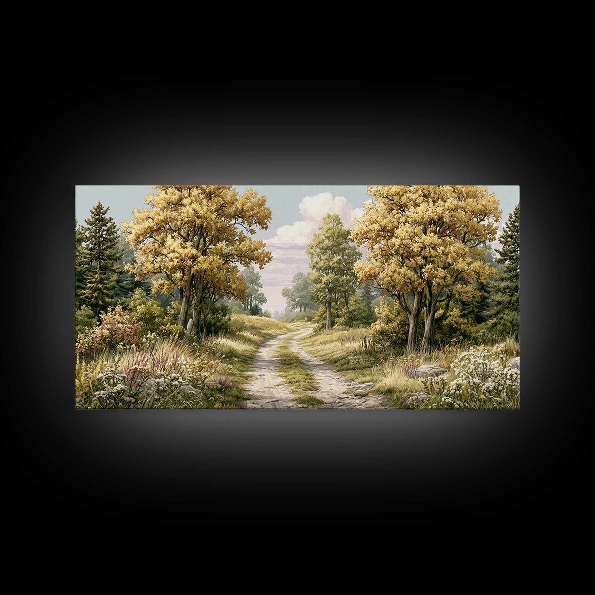 Forest Path with Golden Autumn Leaves Framed Canvas Print, Rustic Art, Modern Decor, Farmhouse Decor, Fine Art, Rustic, RUS-2x1-38
