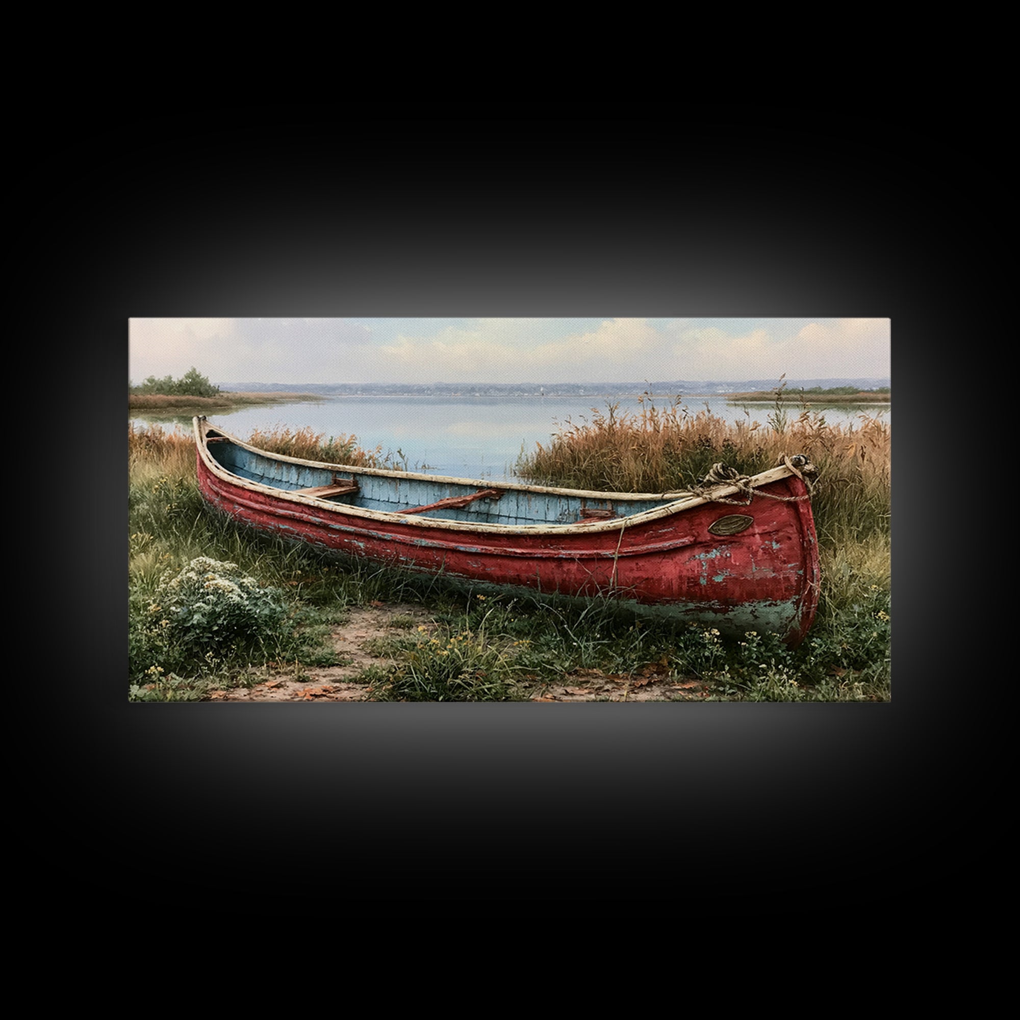 Old Canoe Pulled Onto a Lake Shore Framed Canvas Print, Rustic Art, Home Decor, Farmhouse Decor, Rustic, Living Room Decor, RUS-2x1-40