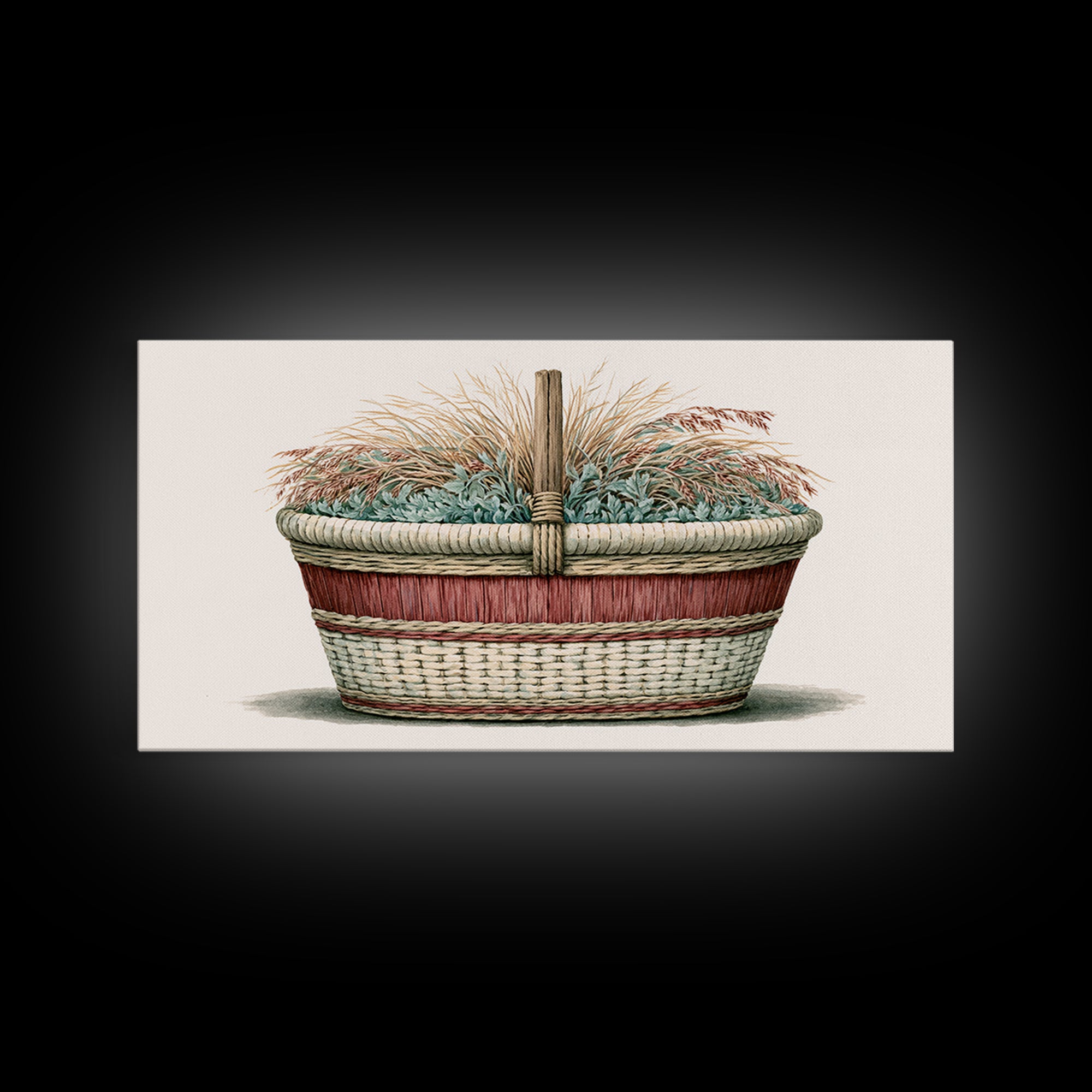 Handwoven Basket with Dried Grasses Canvas Print, Rustic Art, Textured Painting, Farmhouse Decor, Abstract Art, Rustic, RUS-2x1-44