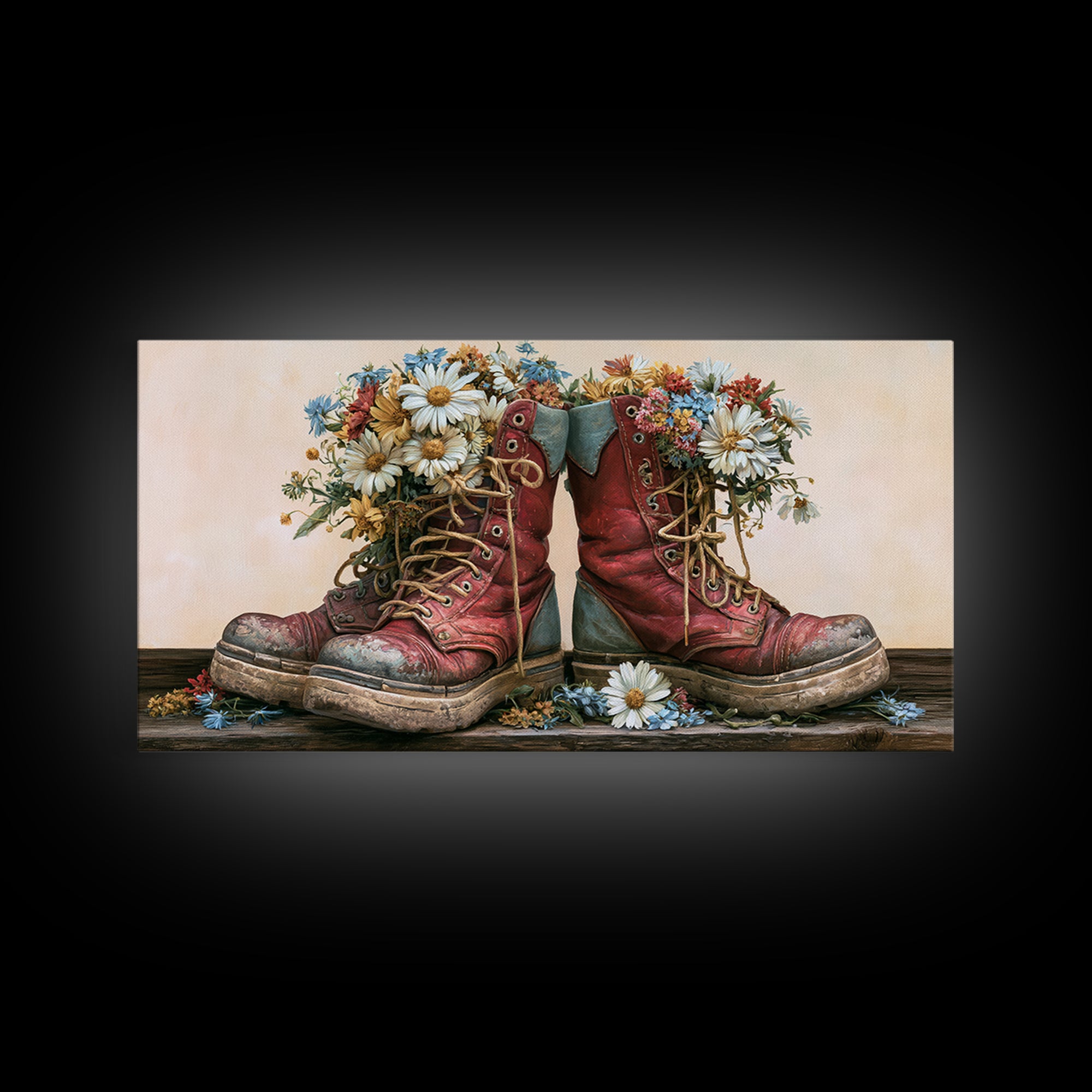 Old Boots Filled Framed Canvas Print, Rustic Art, Minimalist Decor, Farmhouse Decor, Oil Painting, Rustic, Printable Art, RUS-2x1-50