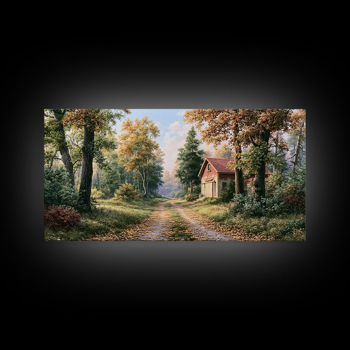 Forest Path with Golden Autumn Leaves Canvas Print, Rustic Art, Room Decor, Farmhouse Decor, Fine Art, Rustic, Oil Painting, RUS-2x1-62