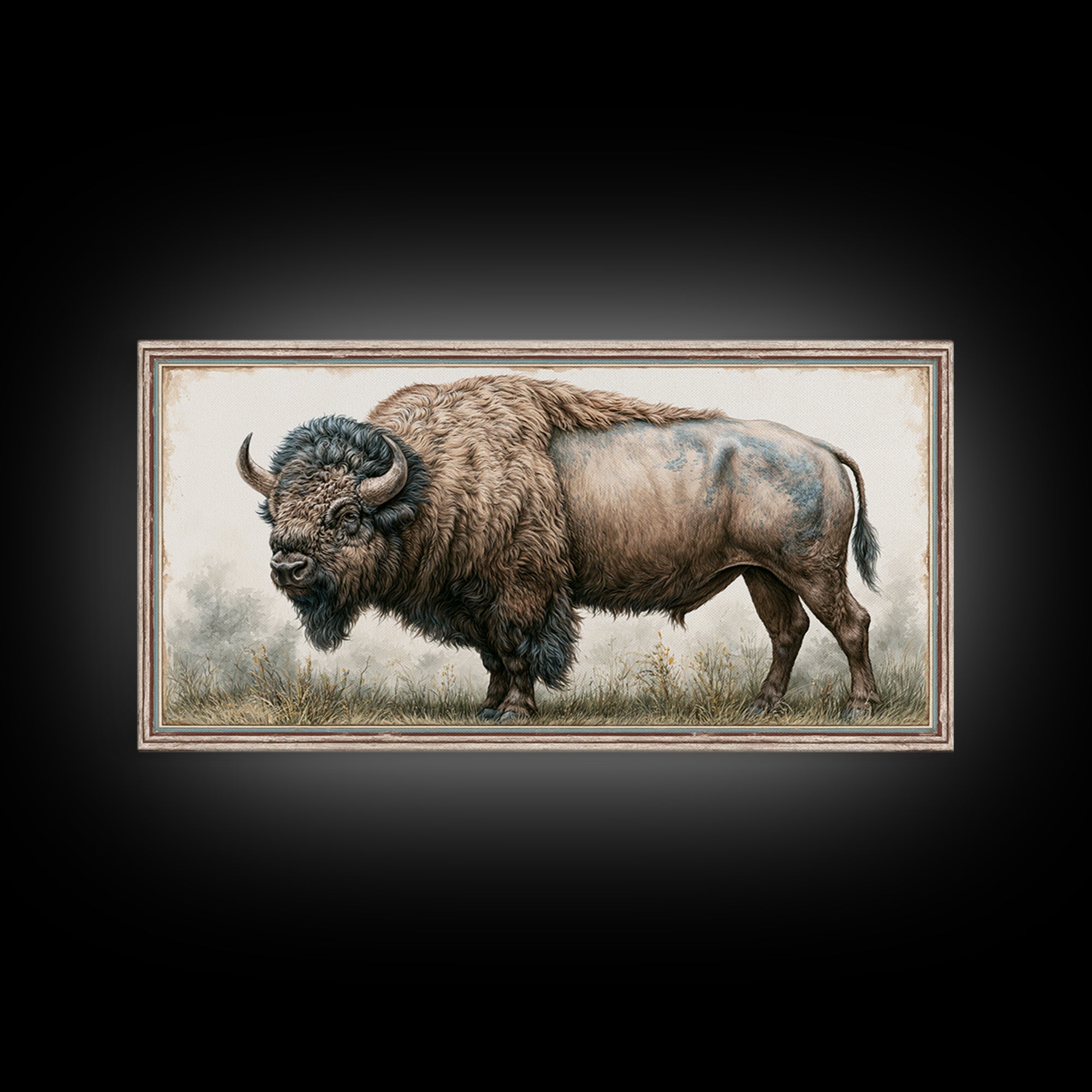 Buffalo Portrait with Western Texture Canvas Print, Rustic Art, Textured Painting, Farmhouse Decor, Fine Art, Rustic, RUS-2x1-66