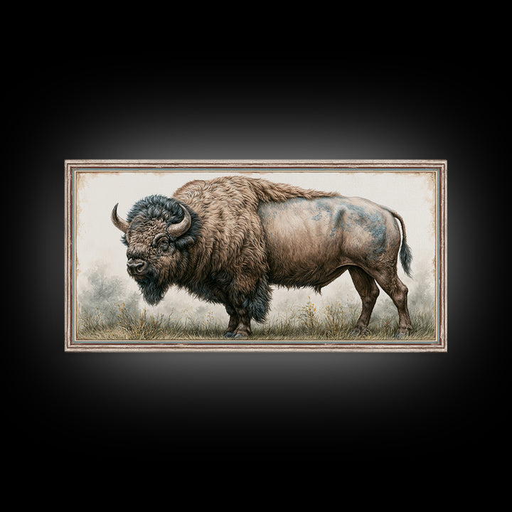 Buffalo Portrait with Western Texture Canvas Print, Rustic Art, Textured Painting, Farmhouse Decor, Fine Art, Rustic, RUS-2x1-66