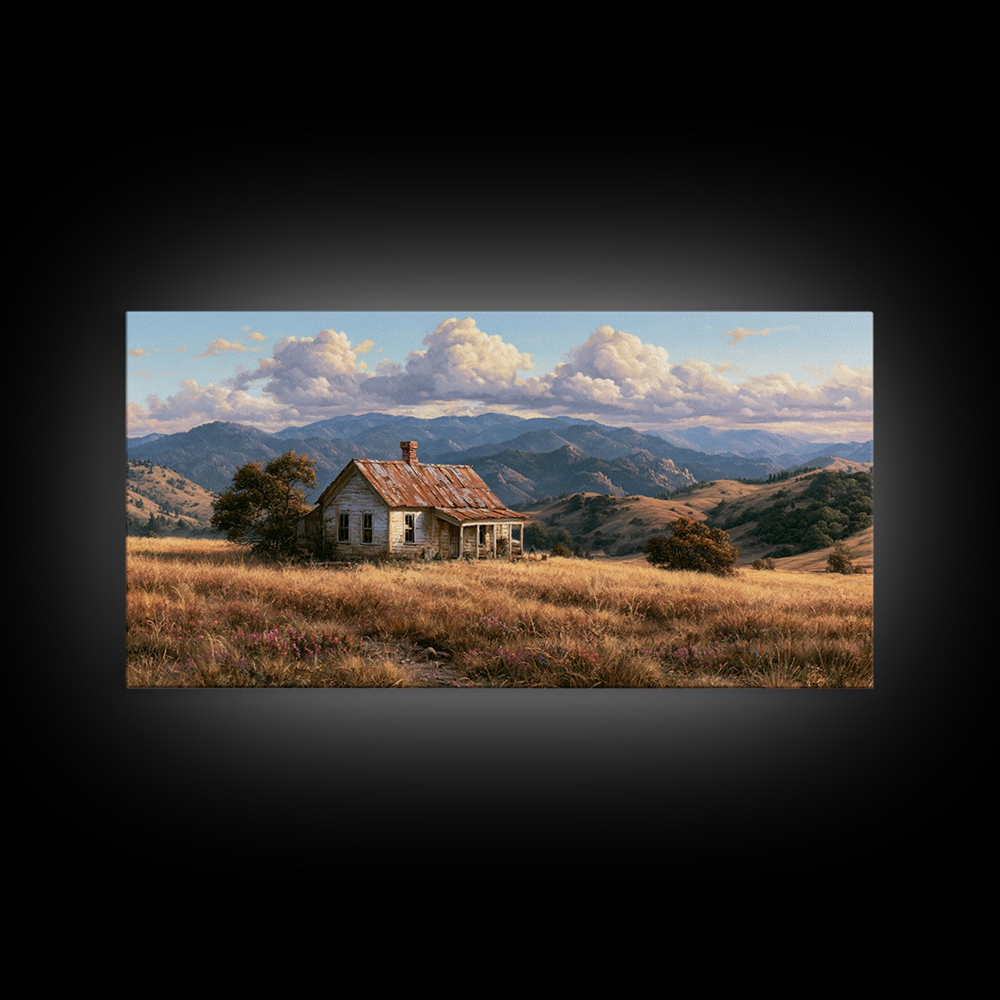 Mountain Cabin Landscape Canvas Print, Rustic Art, Farmhouse Wall Art, Farmhouse Decor, Fine Art, Rustic, Statement Artwork, RUS-2x1-71