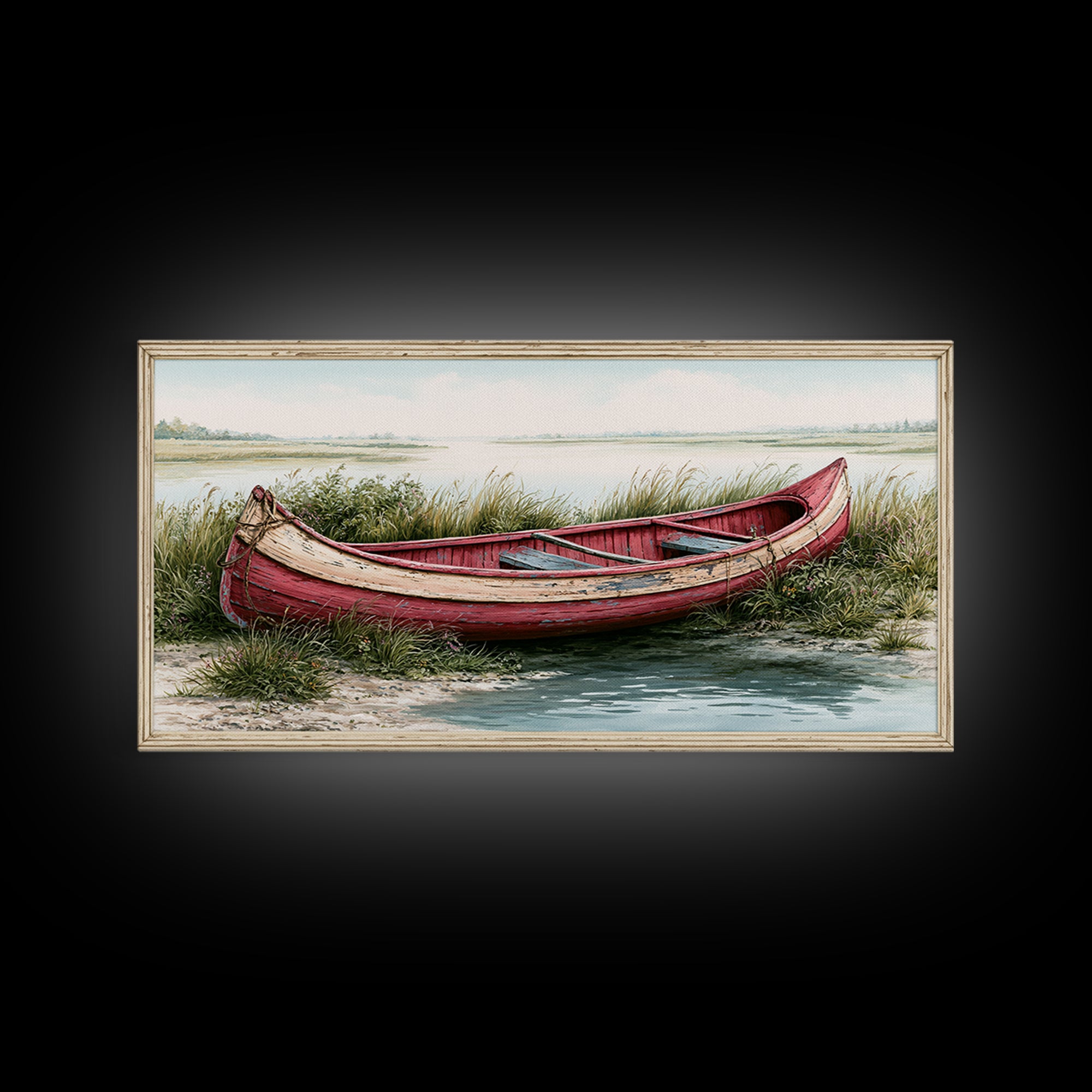Old Canoe Pulled Onto a Lake Shore Framed Canvas Print, Rustic Art, Farmhouse Decor, Fine Art, Rustic, Gallery Wall Art, RUS-2x1-88