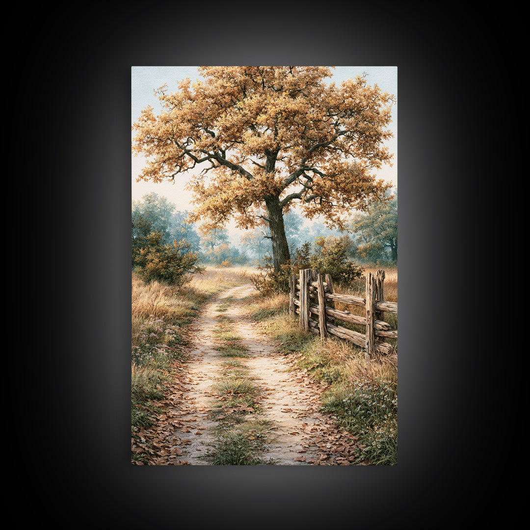 Forest Path with Golden Autumn Leaves Framed Canvas Print, Rustic Art, Statement Artwork, Farmhouse Decor, Fine Art, Rustic, RUS-2x3-26