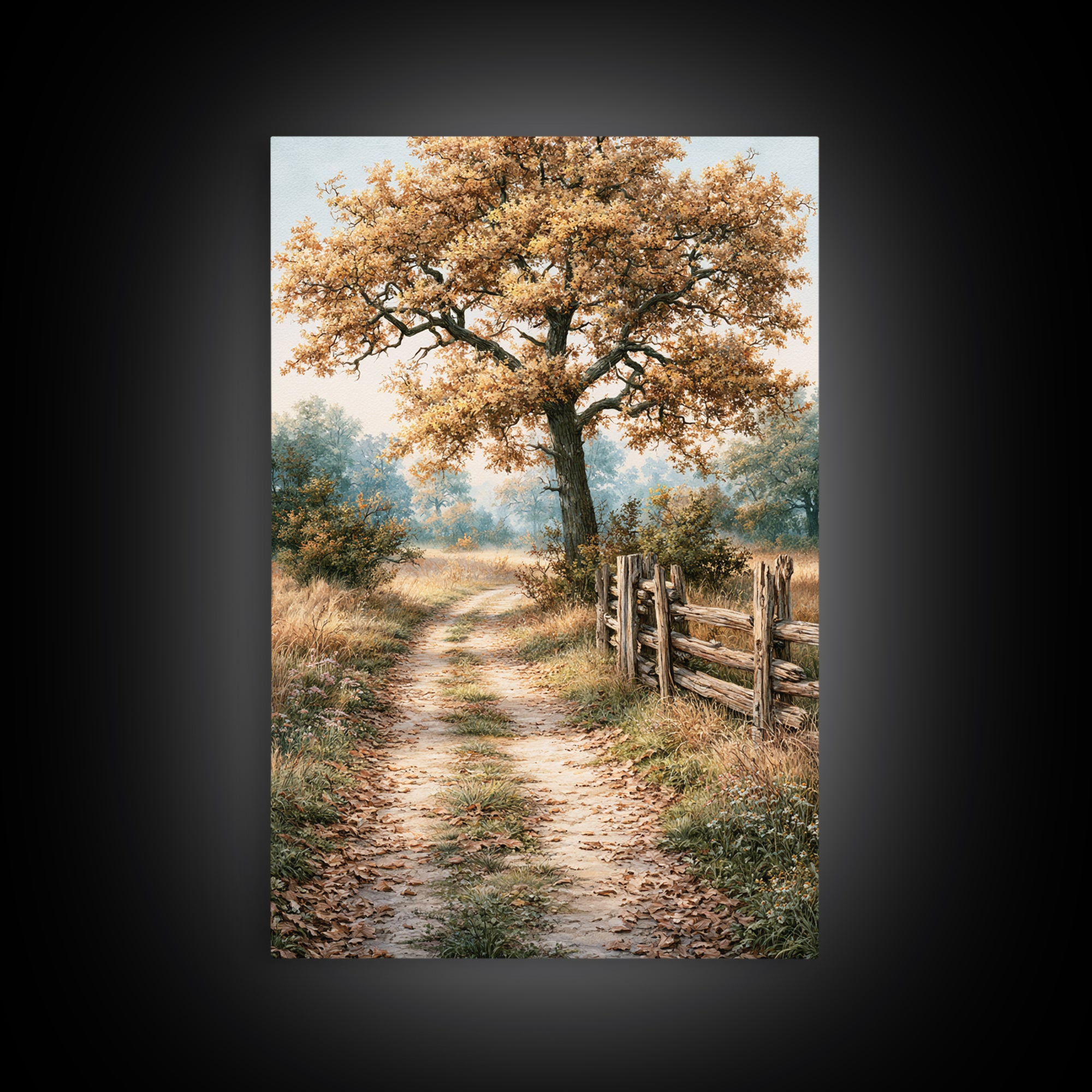 Forest Path with Golden Autumn Leaves Framed Canvas Print, Rustic Art, Statement Artwork, Farmhouse Decor, Fine Art, Rustic, RUS-2x3-26