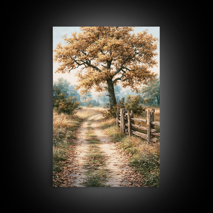 Forest Path with Golden Autumn Leaves Framed Canvas Print, Rustic Art, Statement Artwork, Farmhouse Decor, Fine Art, Rustic, RUS-2x3-26