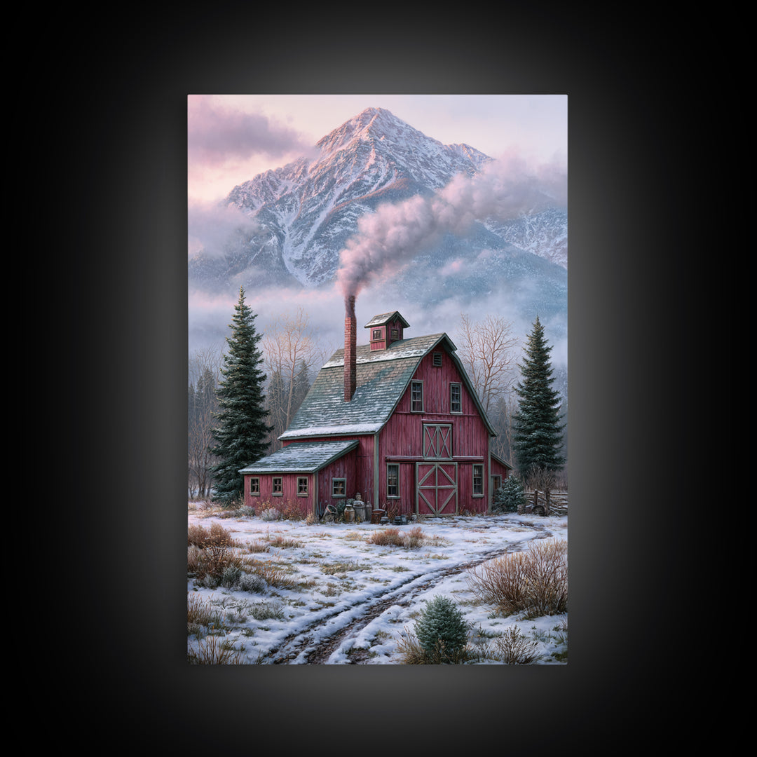 Winter Mountain Scene Canvas Print, Rustic Art, Fine Art Print, Farmhouse Decor, Fine Art, Rustic, Painting, Digital Prints, RUS-2x3-31