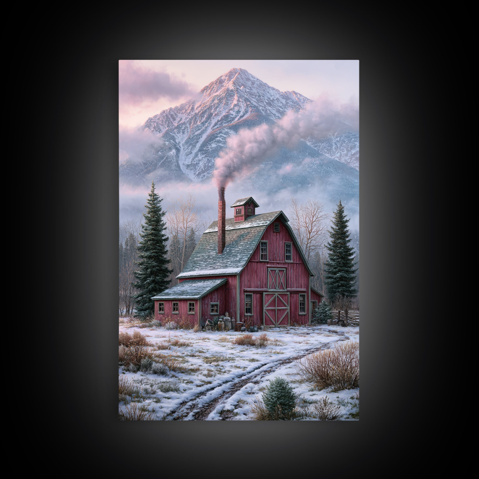 Winter Mountain Scene Canvas Print, Rustic Art, Fine Art Print, Farmhouse Decor, Fine Art, Rustic, Painting, Digital Prints, RUS-2x3-31