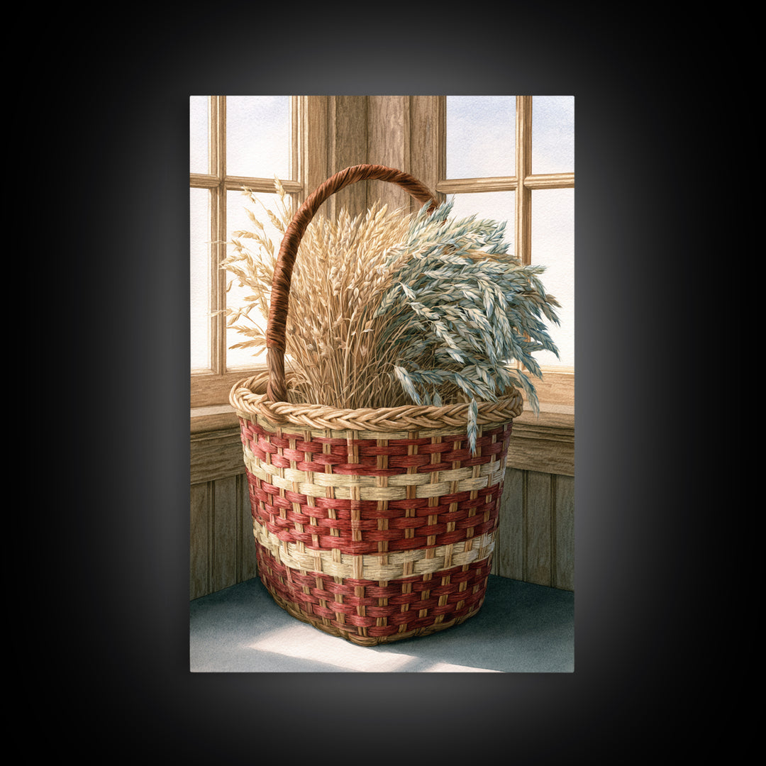 Handwoven Basket with Dried Grasses Canvas Print, Rustic Art, Landscape Wall Art, Farmhouse Decor, Rustic, Luxury Decor, RUS-2x3-32