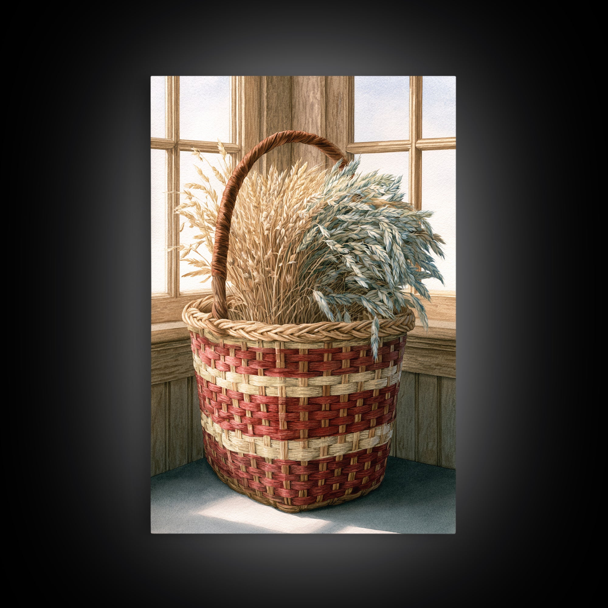 Handwoven Basket with Dried Grasses Canvas Print, Rustic Art, Landscape Wall Art, Farmhouse Decor, Rustic, Luxury Decor, RUS-2x3-32