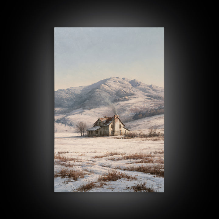 Winter Mountain Scene Framed Canvas Print, Rustic Art, Textured Painting, Farmhouse Decor, Oil Painting, Rustic, Digital Print, RUS-2x3-55