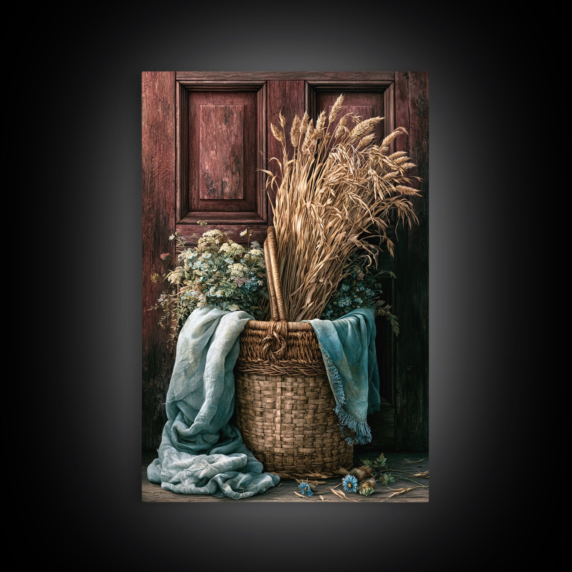 Handwoven Basket with Dried Grasses Framed Canvas Print, Rustic Art, Wall Decor, Farmhouse Decor, Abstract Art, Rustic, RUS-2x3-56