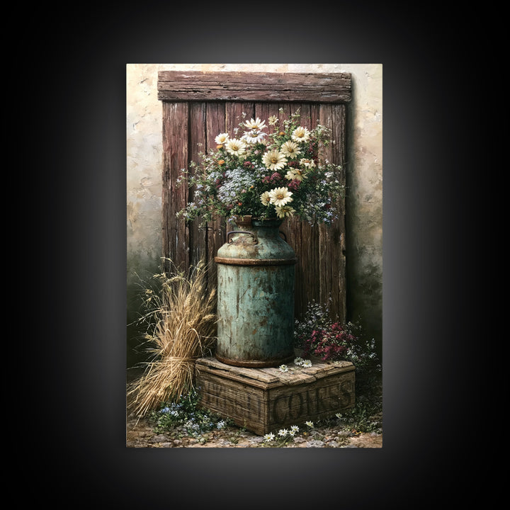 Weathered Barn Wood and Wildflower Still Life Canvas Print, Rustic Art, Living Room Decor, Farmhouse Decor, Fine Art, Rustic, RUS-2x3-57