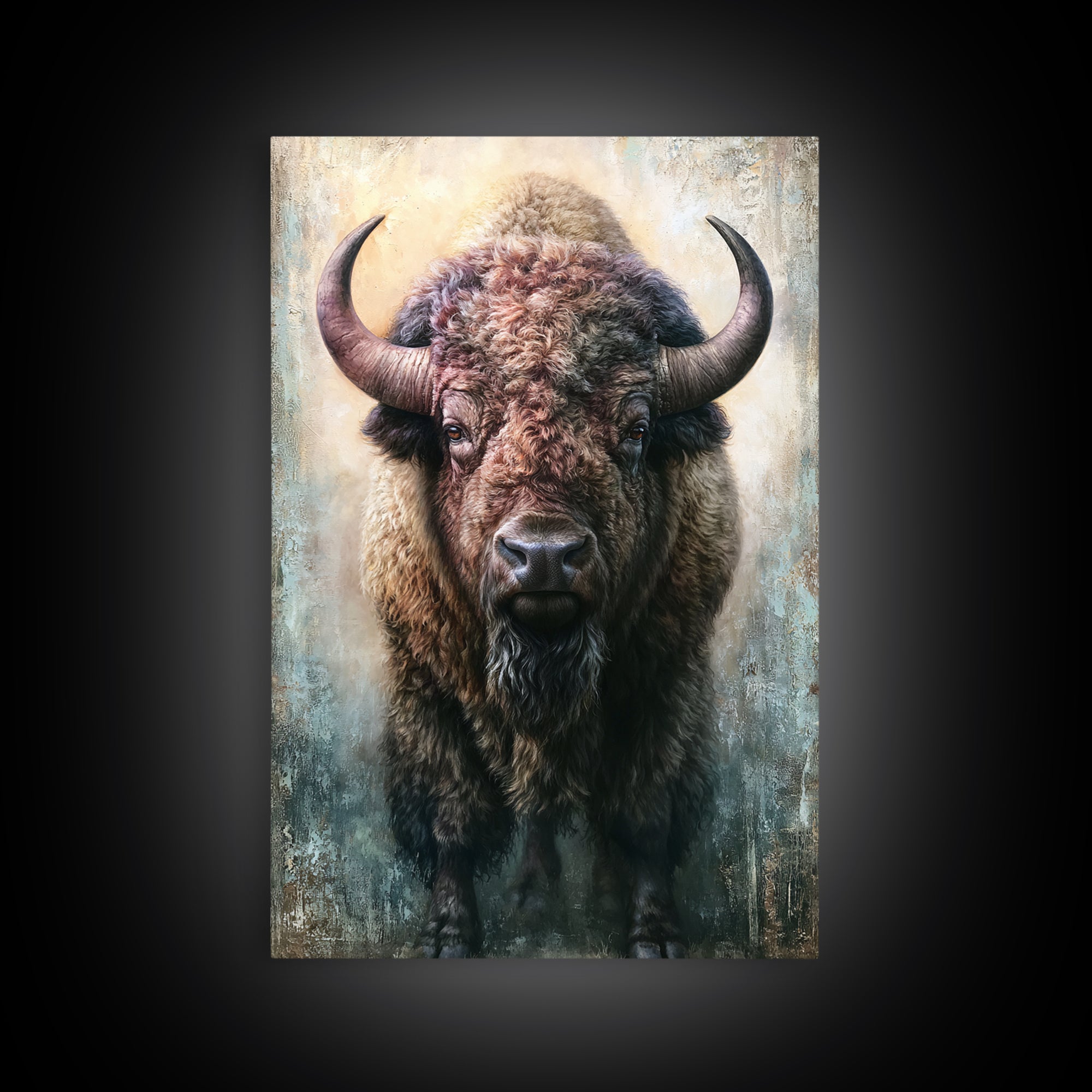 Buffalo Portrait with Western Texture Framed Canvas Print, Rustic Art, Boho Decor, Farmhouse Decor, Fine Art, Rustic, RUS-2x3-6