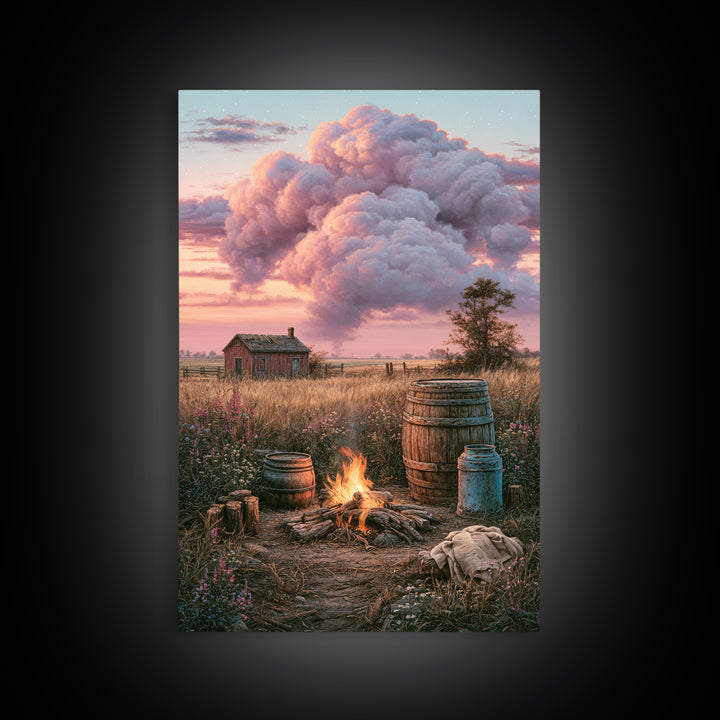 Campfire under a Starry Sky Canvas Print, Rustic Art, Home Decor, Farmhouse Decor, Oil Painting, Rustic, Living Room Decor, RUS-2x3-66
