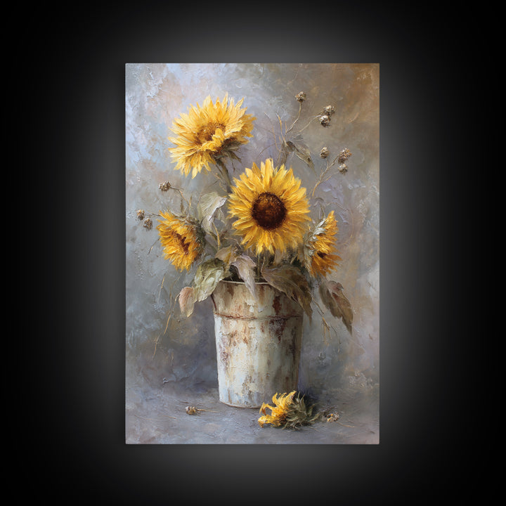 Handwoven Basket with Dried Grasses Framed Canvas Print, Rustic Art, Modern Art, Farmhouse Decor, Oil Painting, Rustic, RUS-2x3-8