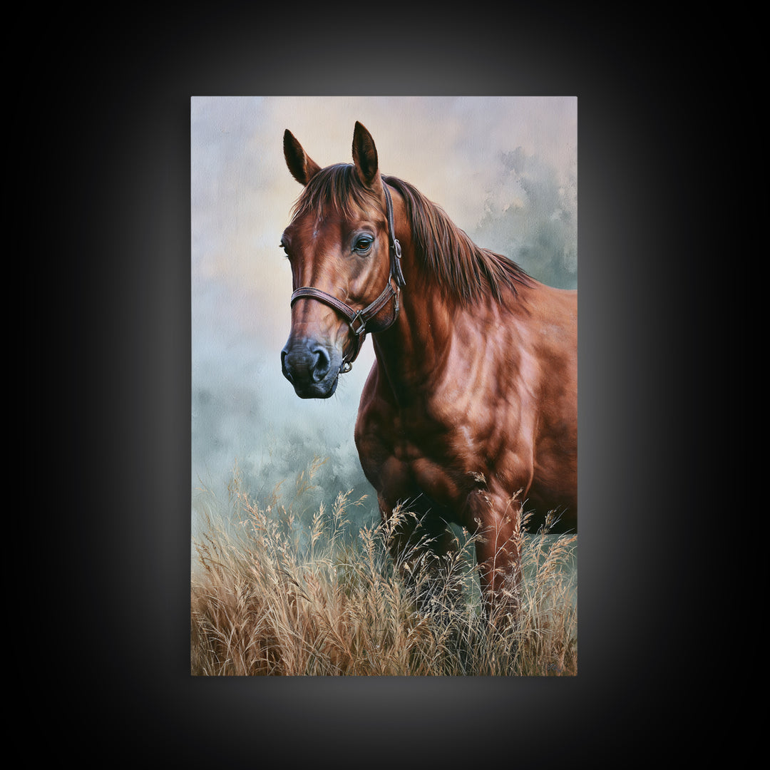 Brown Horse Portrait Framed Canvas Print, Rustic Art, Abstract Wall Art, Farmhouse Decor, Fine Art, Rustic, Landscape Art, RUS-2x3-85