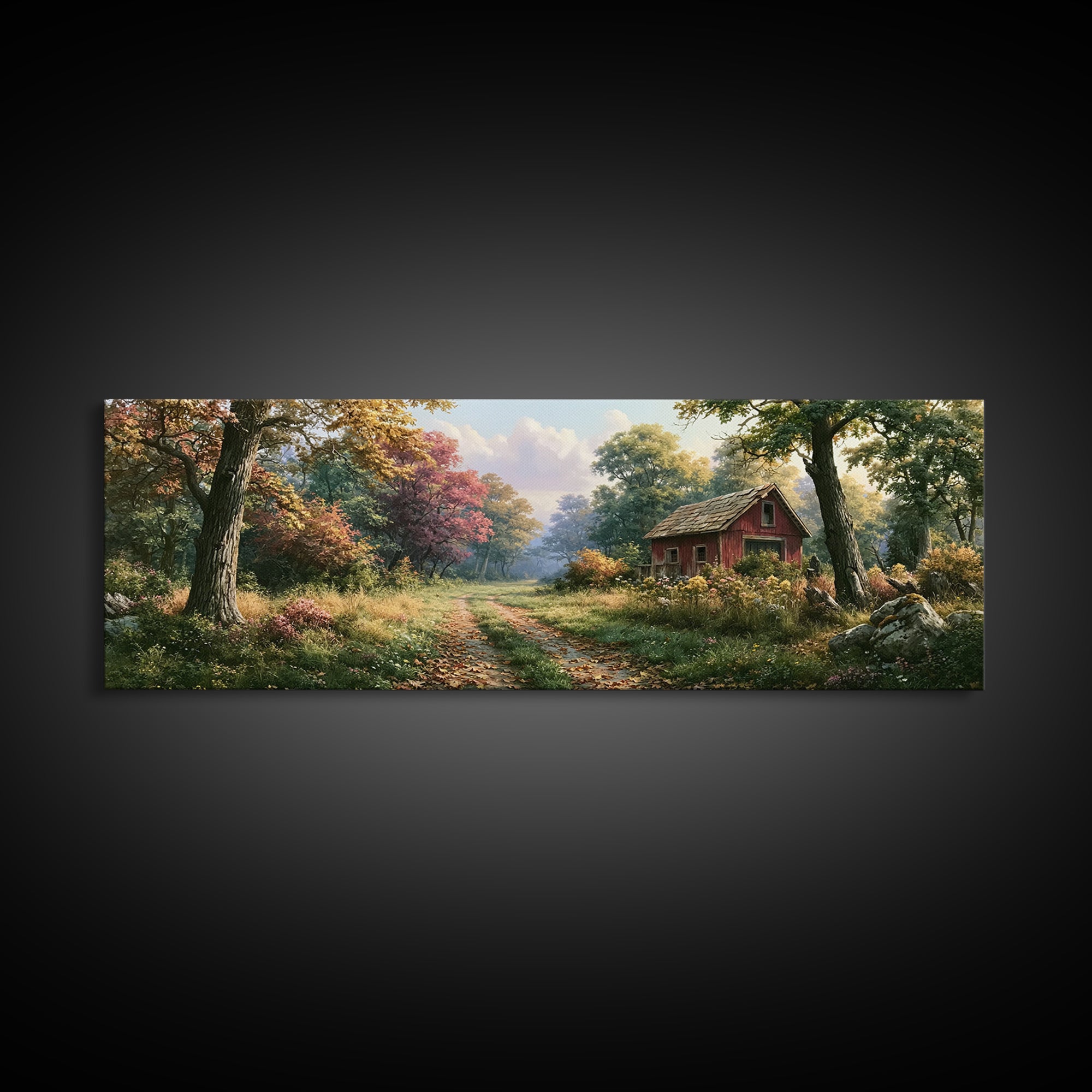 Forest Path with Golden Autumn Leaves Canvas Print, Rustic Art, Printable Wall Art, Farmhouse Decor, Fine Art, Rustic, RUS-3x1-34