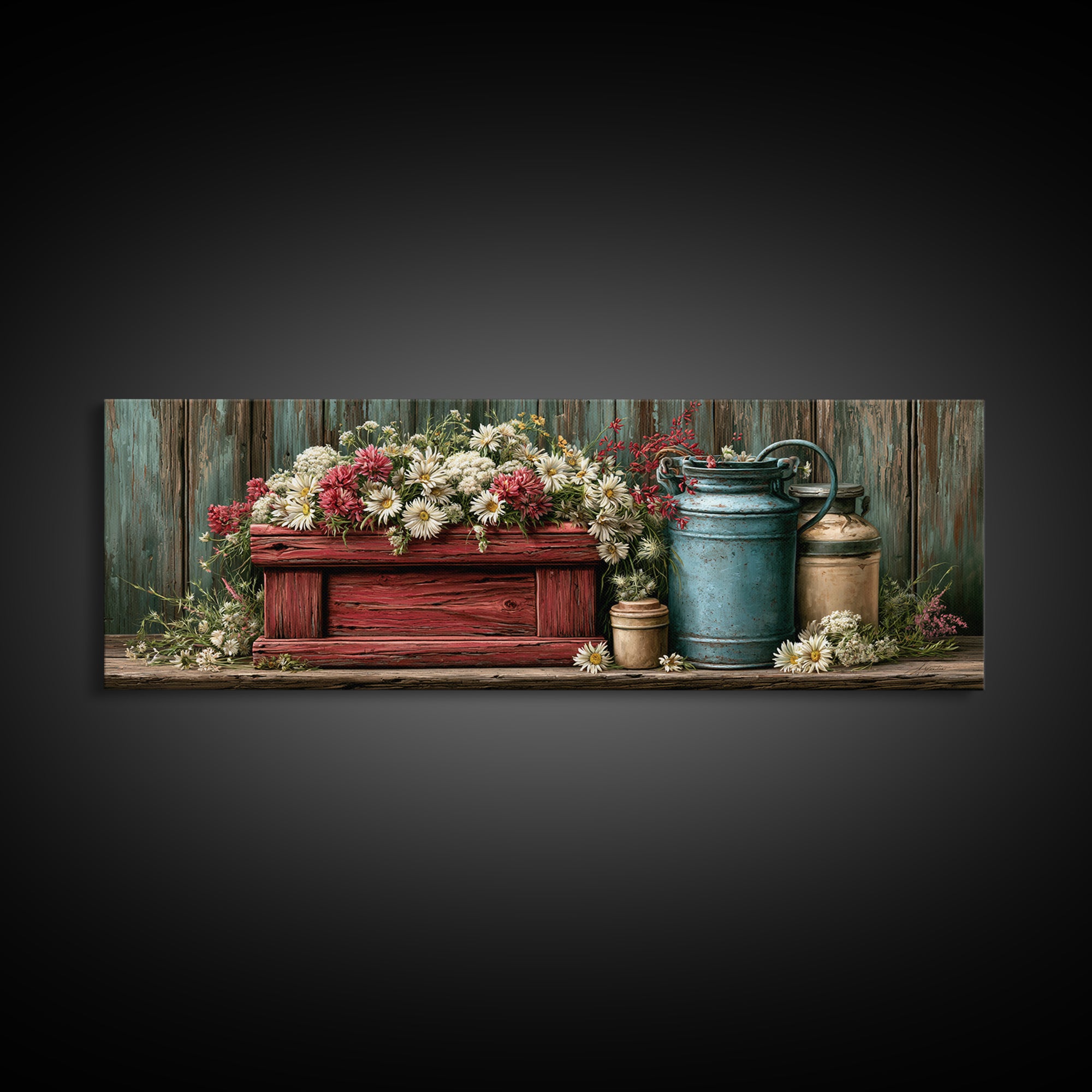 Weathered Barn Wood and Wildflower Still Life Canvas Print, Rustic Art, Farmhouse Wall Art, Farmhouse Decor, Fine Art, Rustic, RUS-3x1-41