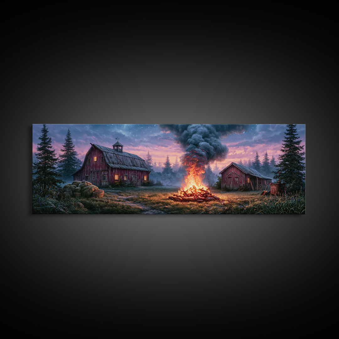 Campfire under a Starry Sky Canvas Print, Rustic Art, Printable Art, Farmhouse Decor, Watercolor Art, Rustic, RUS-3x1-50