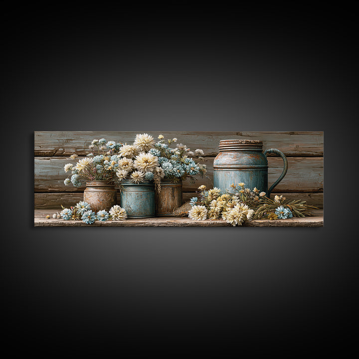 Weathered Barn Wood and Wildflower Still Life Canvas Print, Rustic Art, Farmhouse Wall Art, Farmhouse Decor, Fine Art, Rustic, RUS-3x1-65
