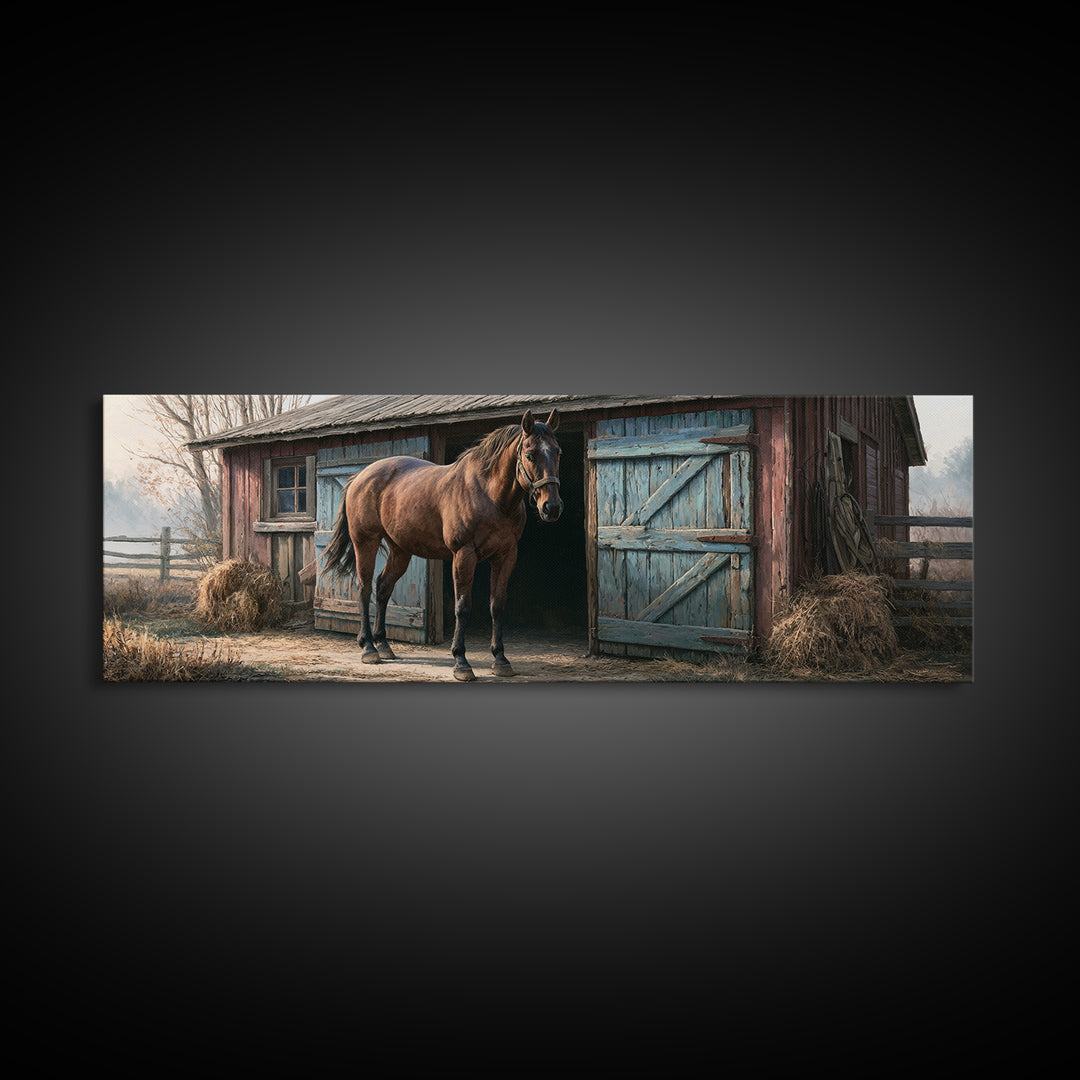 Brown Horse Portrait Framed Canvas Print, Rustic Art, Portrait Painting, Farmhouse Decor, Fine Art, Rustic, Boho Decor, RUS-3x1-69
