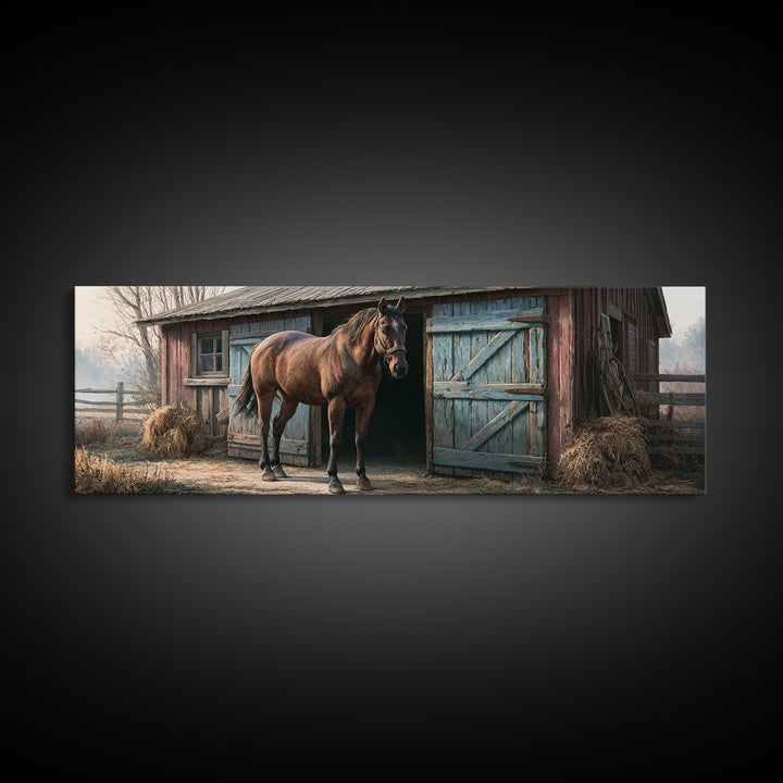 Brown Horse Portrait Framed Canvas Print, Rustic Art, Portrait Painting, Farmhouse Decor, Fine Art, Rustic, Boho Decor, RUS-3x1-69