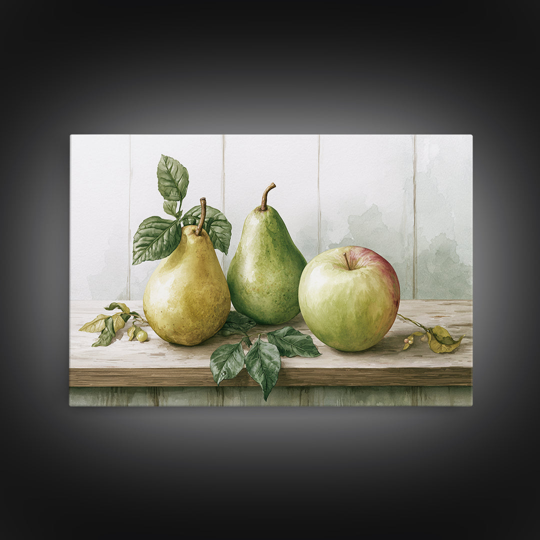 Rustic Pear and Apple Still Life Canvas Print, Rustic Art, Farmhouse Decor, Rustic, Gallery Wall Art, Landscape Wall Art, RUS-3x2-1