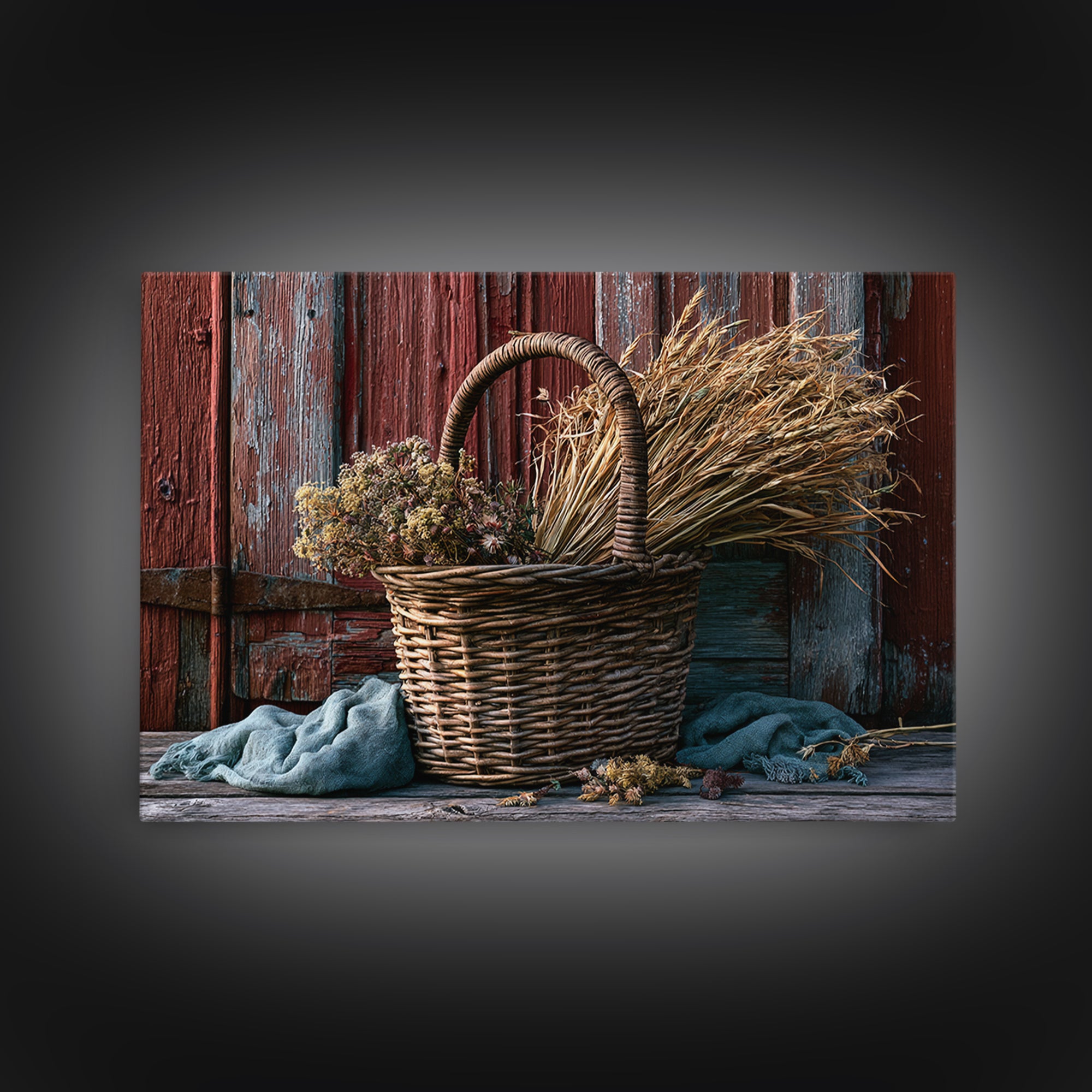 Handwoven Basket with Dried Grasses Framed Canvas Print, Rustic Art, Modern Decor, Farmhouse Decor, Oil Painting, Rustic, RUS-3x2-100
