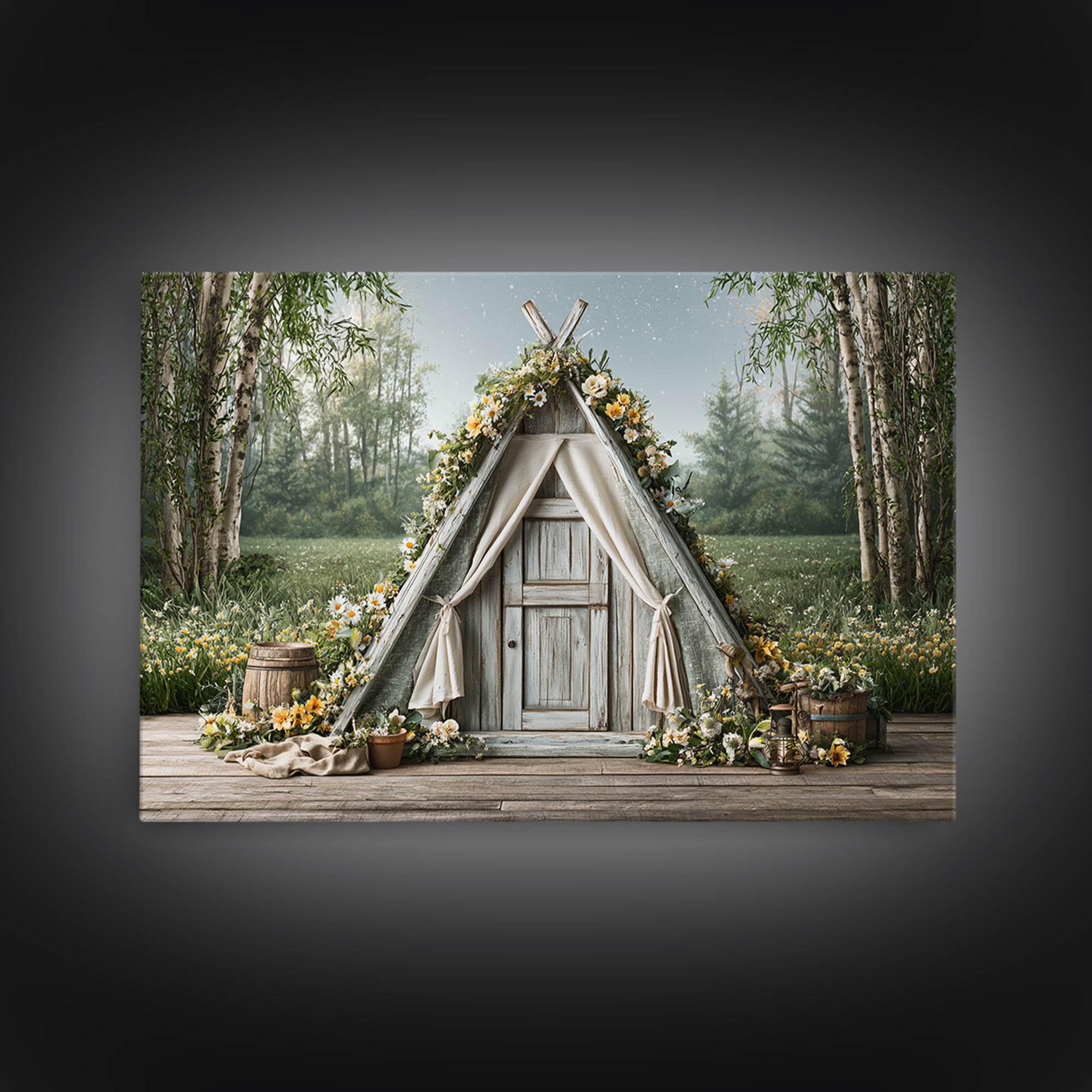 Campfire under a Starry Sky Framed Canvas Print, Rustic Art, Printable Wall Art, Farmhouse Decor, Fine Art, Rustic, Wood Art, RUS-3x2-14