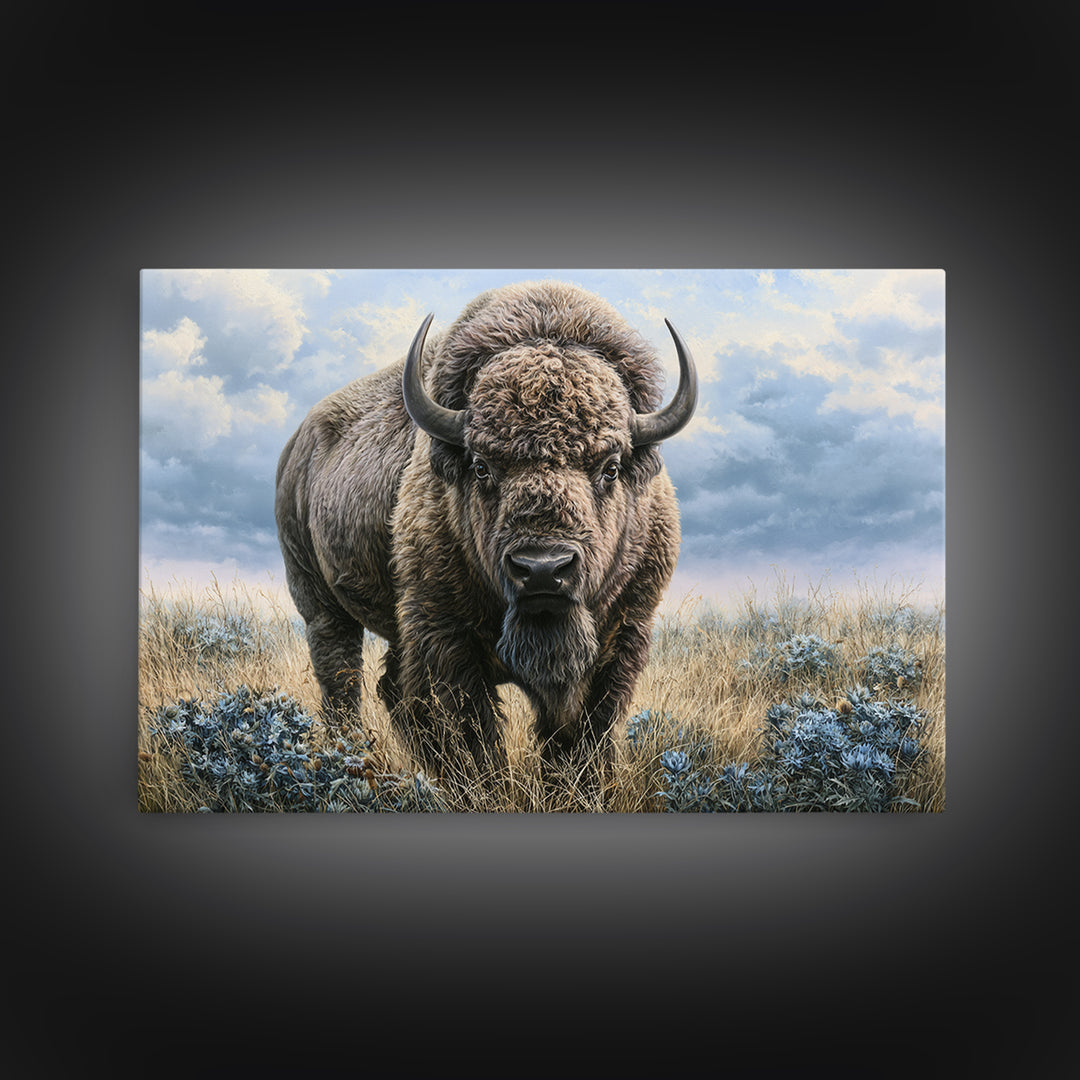 Buffalo Portrait with Western Texture Framed Canvas Print, Rustic Art, Boho Wall Art, Farmhouse Decor, Fine Art, Rustic, RUS-3x2-50