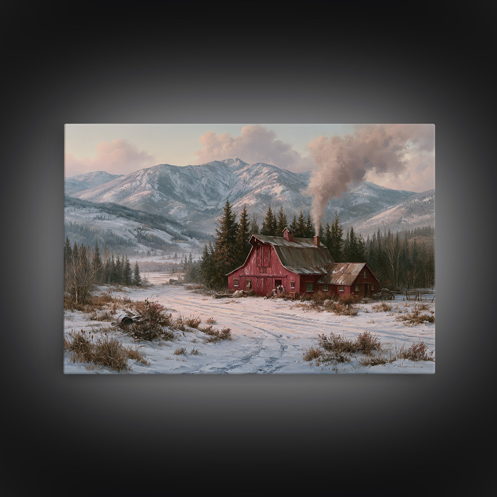 Winter Mountain Scene Canvas Print, Rustic Art, Boho Decor, Farmhouse Decor, Fine Art, Rustic, Art Print, Digital Art, RUS-3x2-75