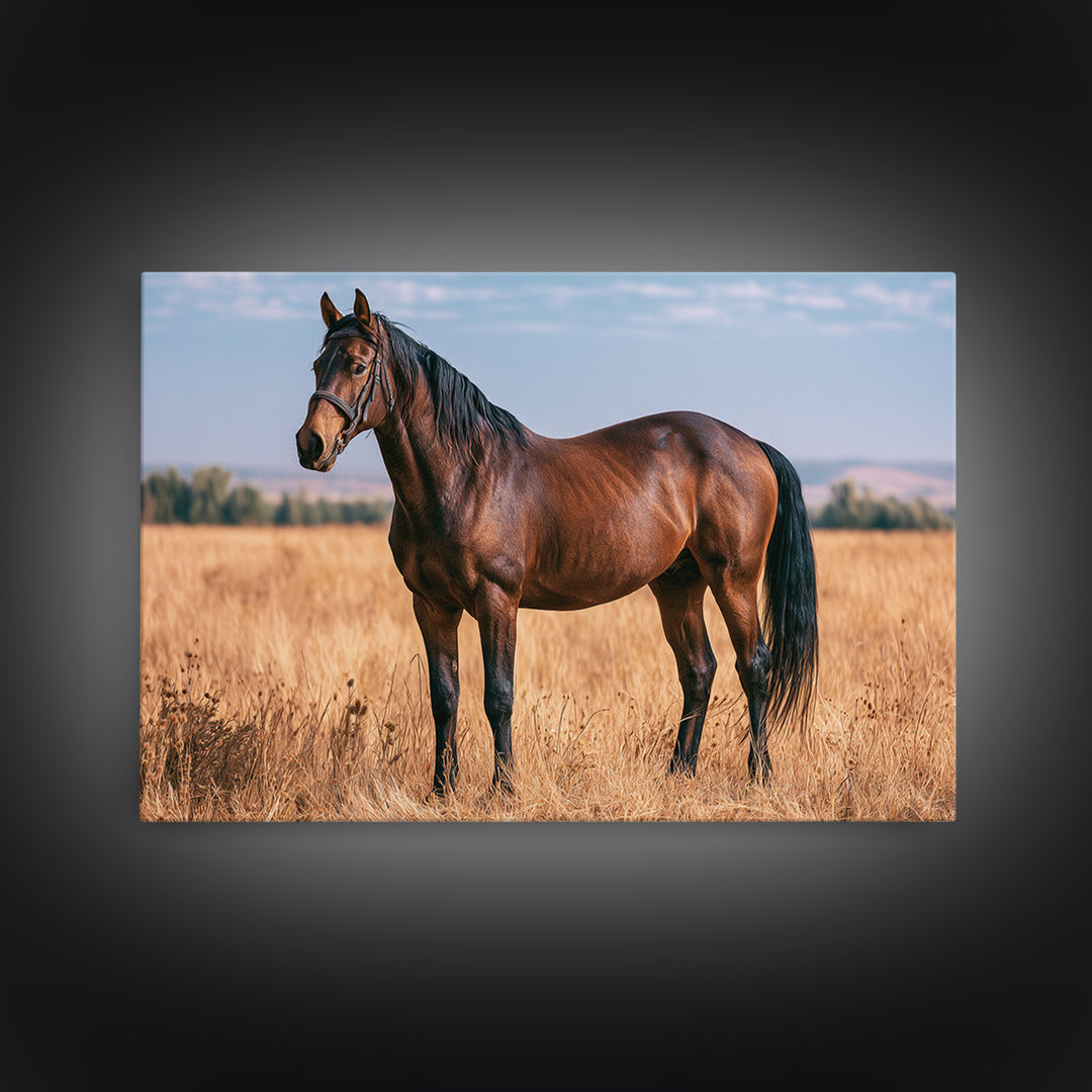 Brown Horse Portrait Framed Canvas Print, Rustic Art, Landscape Wall Art, Farmhouse Decor, Oil Painting, Rustic, Luxury Decor, RUS-3x2-81