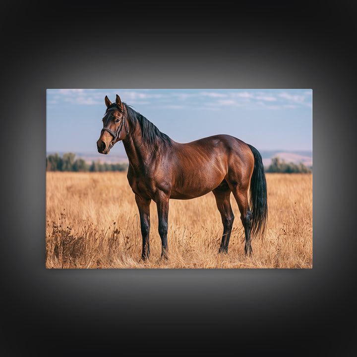 Brown Horse Portrait Framed Canvas Print, Rustic Art, Landscape Wall Art, Farmhouse Decor, Oil Painting, Rustic, Luxury Decor, RUS-3x2-81