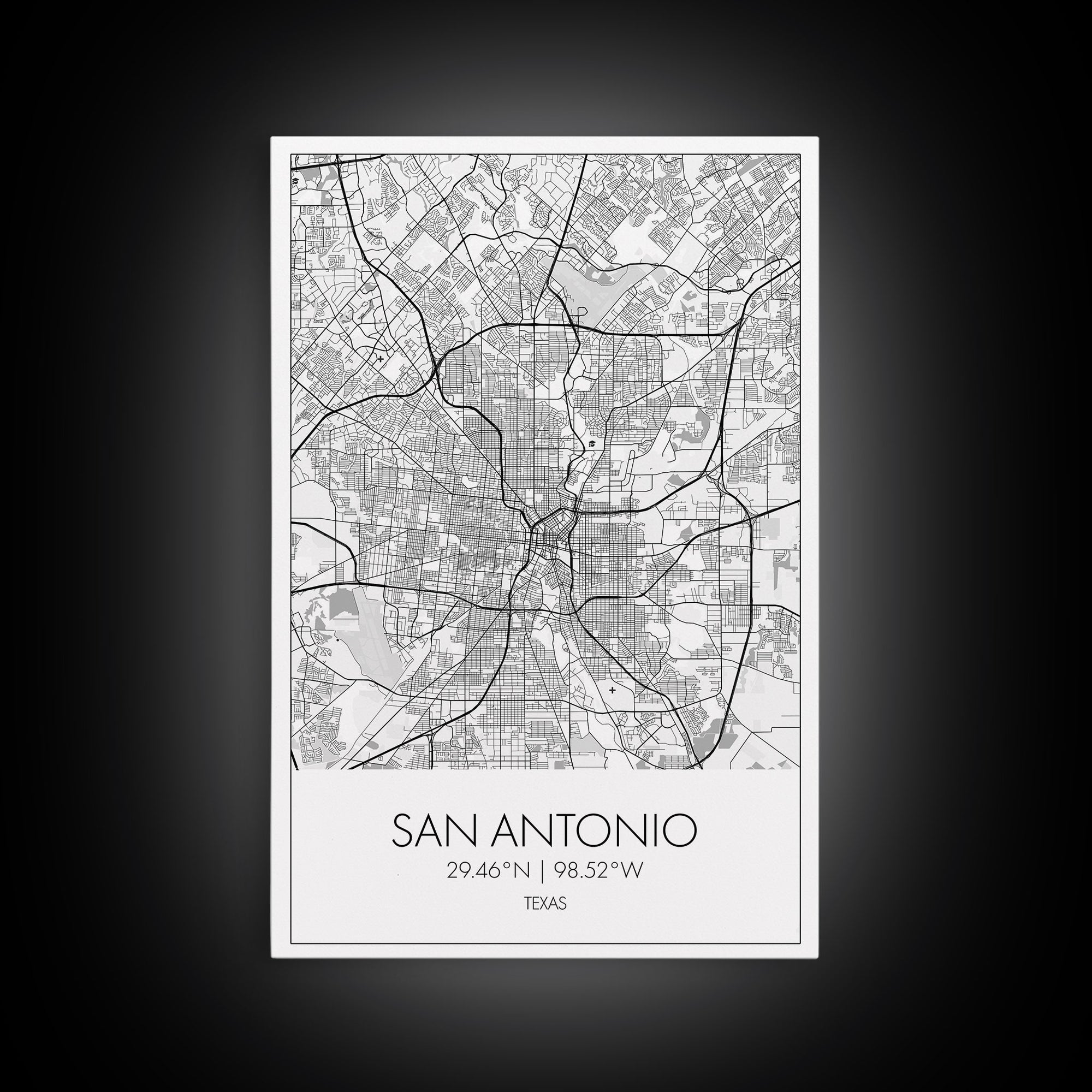 San Antonio Street Map, Texas Map, City Map Art, Minimalist Art, Wall Art, Canvas Print, Black And White Art, Travel Print, Family Gift
