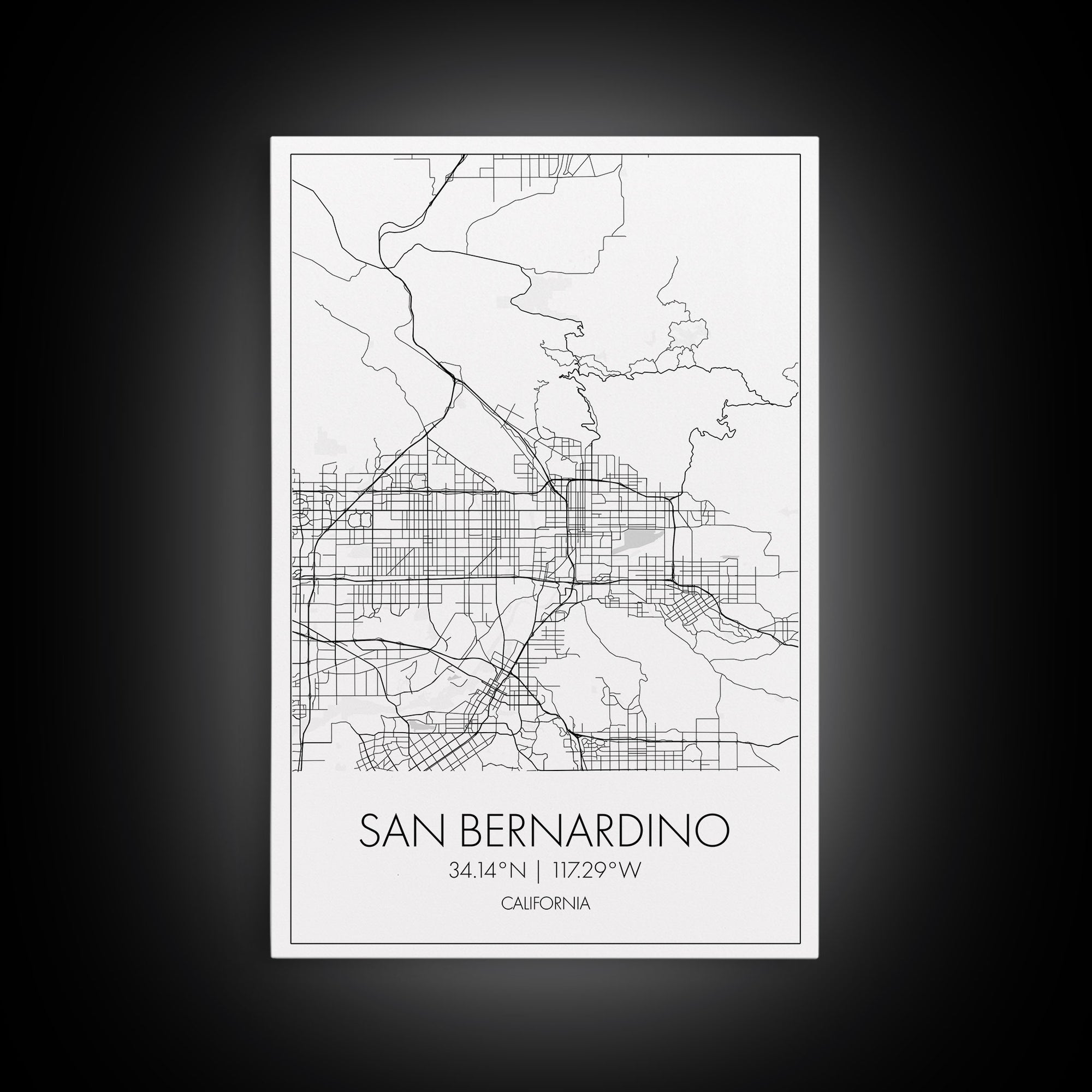 San Bernardino Street Map, California Map, City Map Print, Minimalist Art, Wall Art, Canvas Print, Unique Wall Décor, Friends Gift,