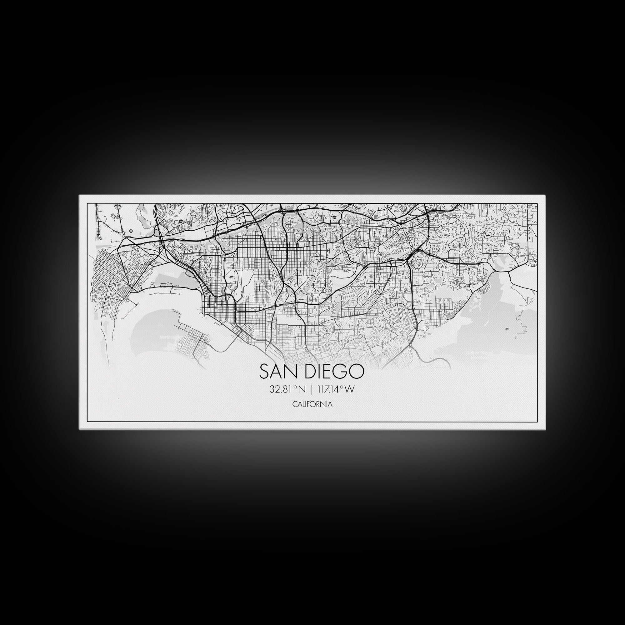 San Diego City Map, California Art, Map Print, Modern Wall Art, Wall Art, Canvas Art, Home Décor Prints, Friendship Gift, Horizontal Art
