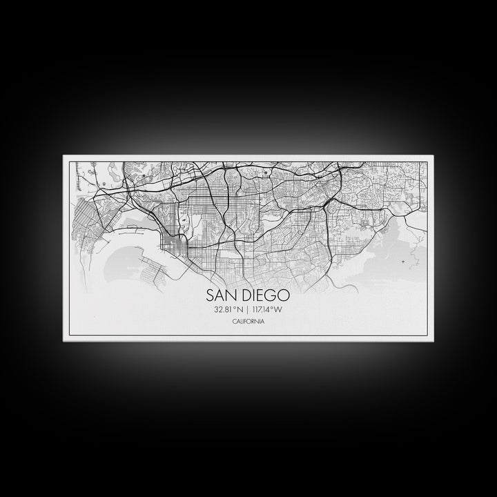 San Diego City Map, California Art, Map Print, Modern Wall Art, Wall Art, Canvas Art, Home Décor Prints, Friendship Gift, Horizontal Art