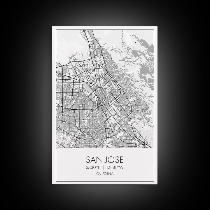 San Jose Street Map, California Map, City Map Print, Minimalist Art, Wall Art, Canvas Print, Girl Graduation Gift, Game Room Wall Art