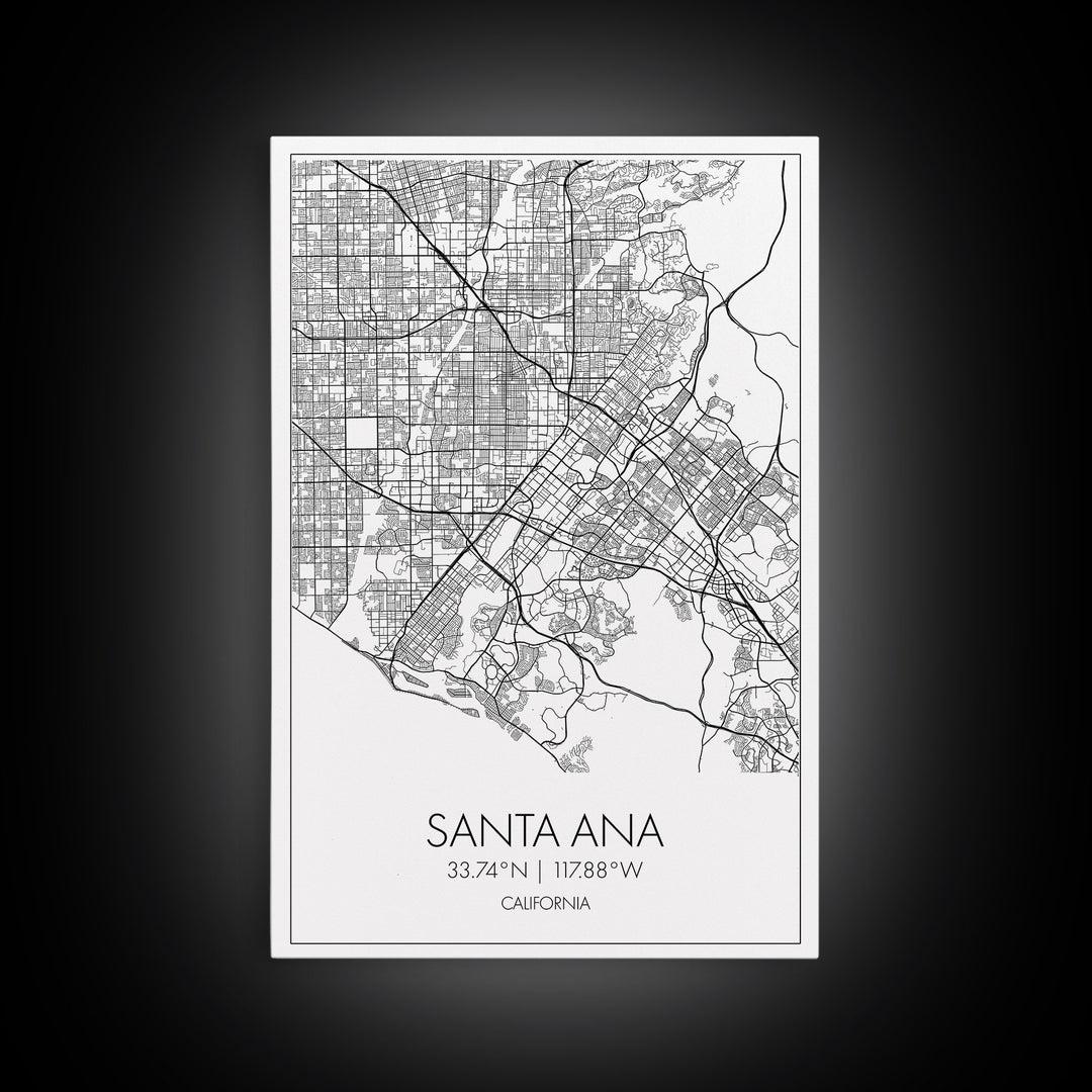 Santa Ana Street Map, California Map, City Map Print, Minimalist Art, Wall Art, Canvas Print, Living Room Décor, Adventure Gifts, Travel Art