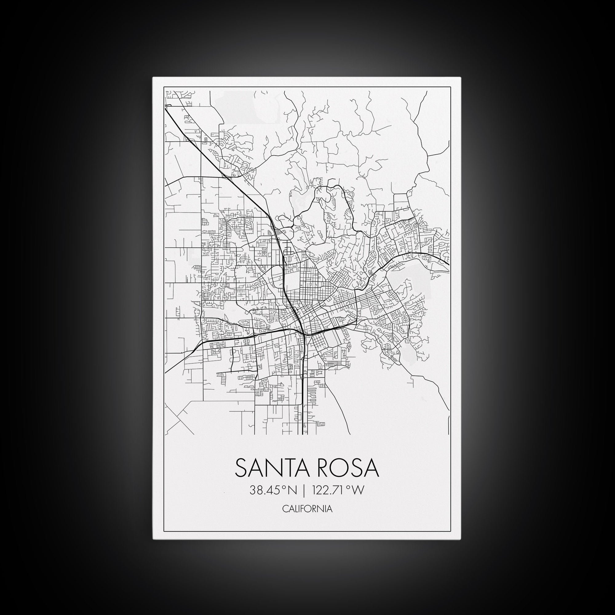 Santa Rosa Street Map, California Map, City Map Print, Minimalist Art, Wall Art, Canvas Print, Bedroom Wall Art, Travel Gift, Travel Art