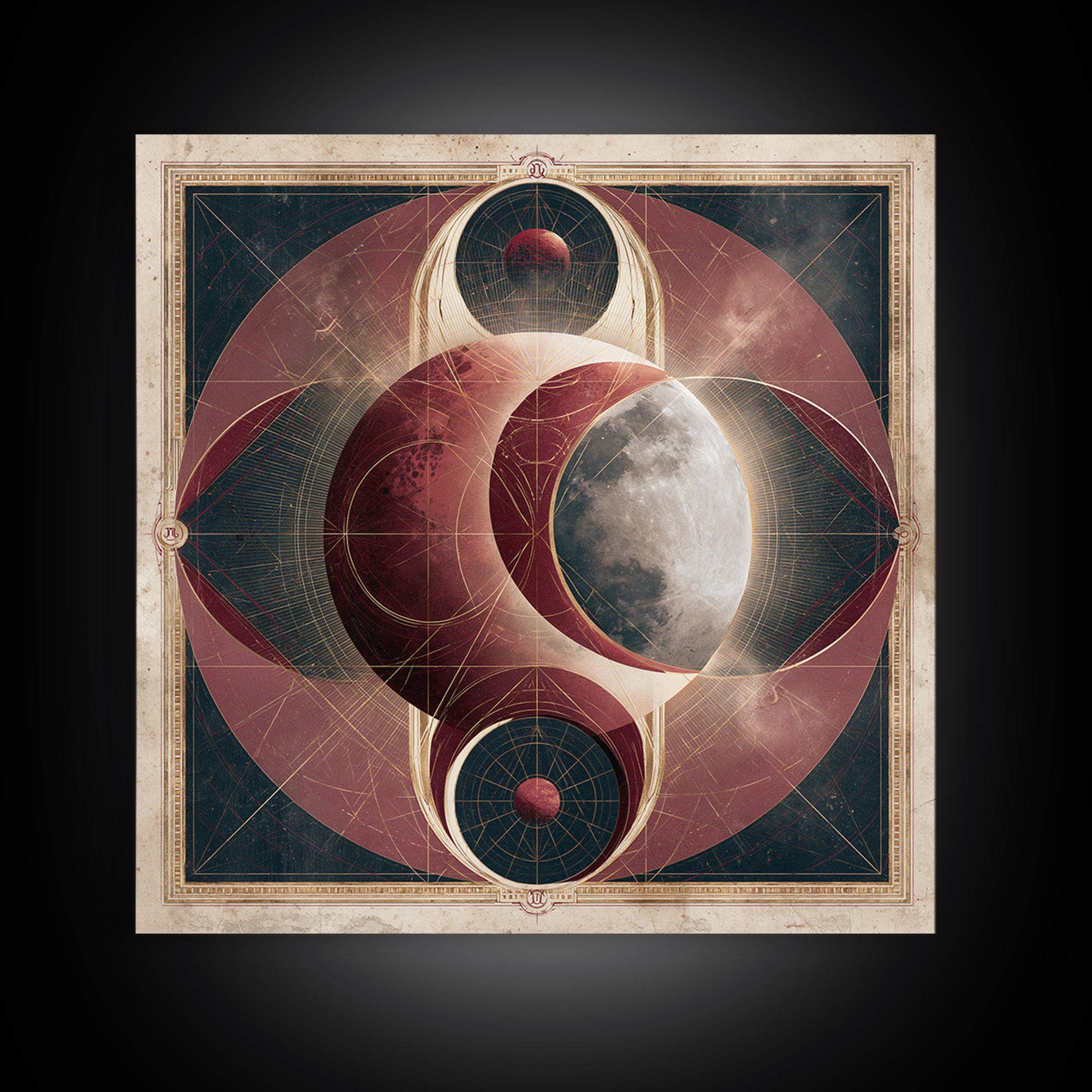 Lunar Eclipse in Deep Red Tones Framed Canvas Print, Space Art, Digital Wall Art, Spa Decor, Serenity, Abstract Painting, SAR-1x1-11