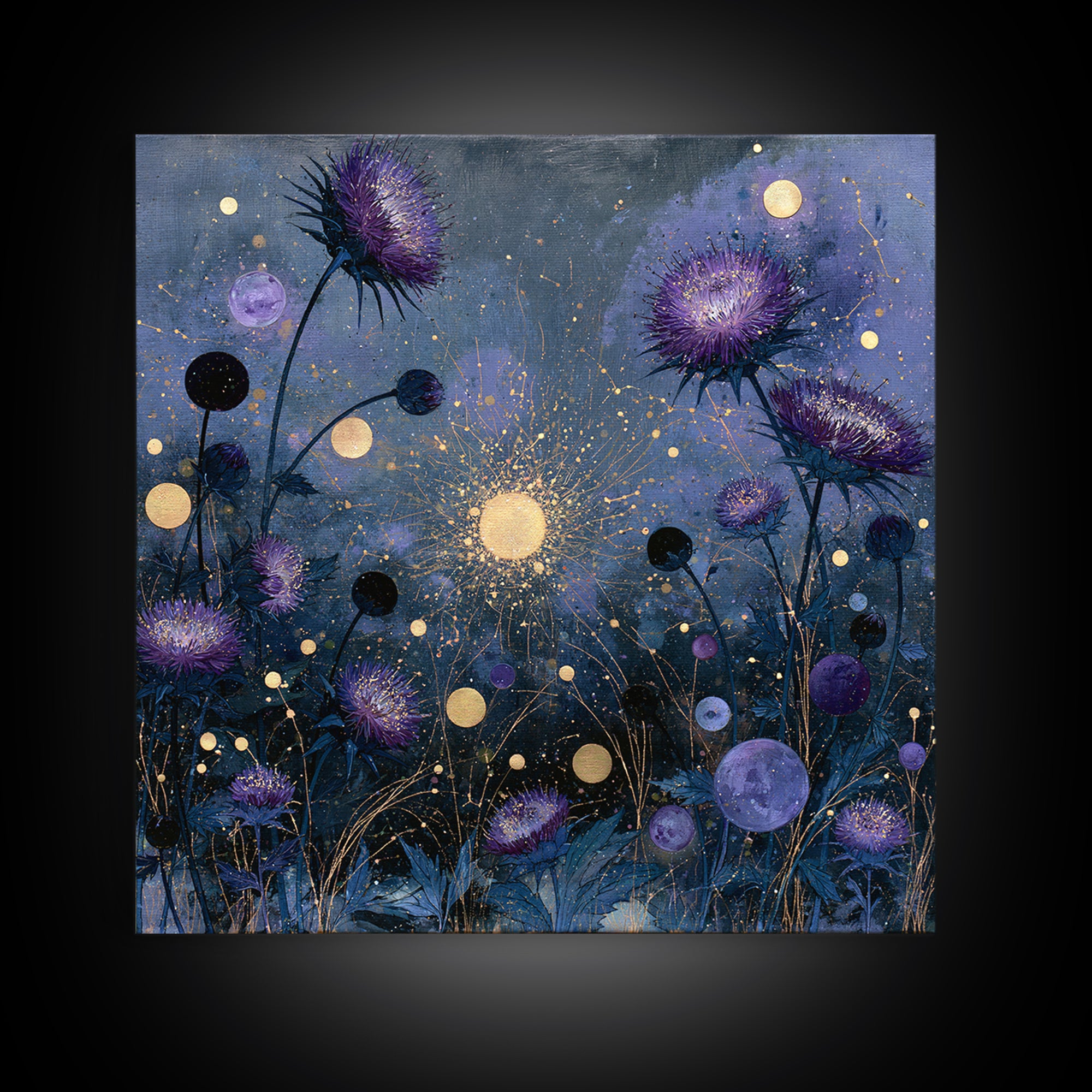 Cosmic Garden with Planets as Flowers Canvas Print, Space Art, Boho Decor, Spa Decor, Fine Art, Serenity, Painting, Posters, SAR-1x1-13