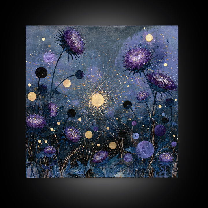 Cosmic Garden with Planets as Flowers Canvas Print, Space Art, Boho Decor, Spa Decor, Fine Art, Serenity, Painting, Posters, SAR-1x1-13