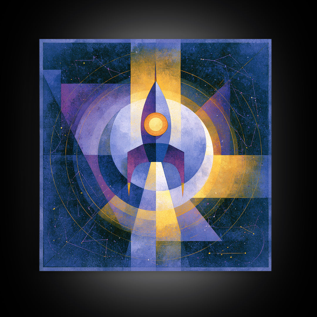 Retro Space Poster Framed Canvas Print, Space Art, Luxury Decor, Spa Decor, Fine Art, Serenity, Room Decor, Art Prints, SAR-1x1-21