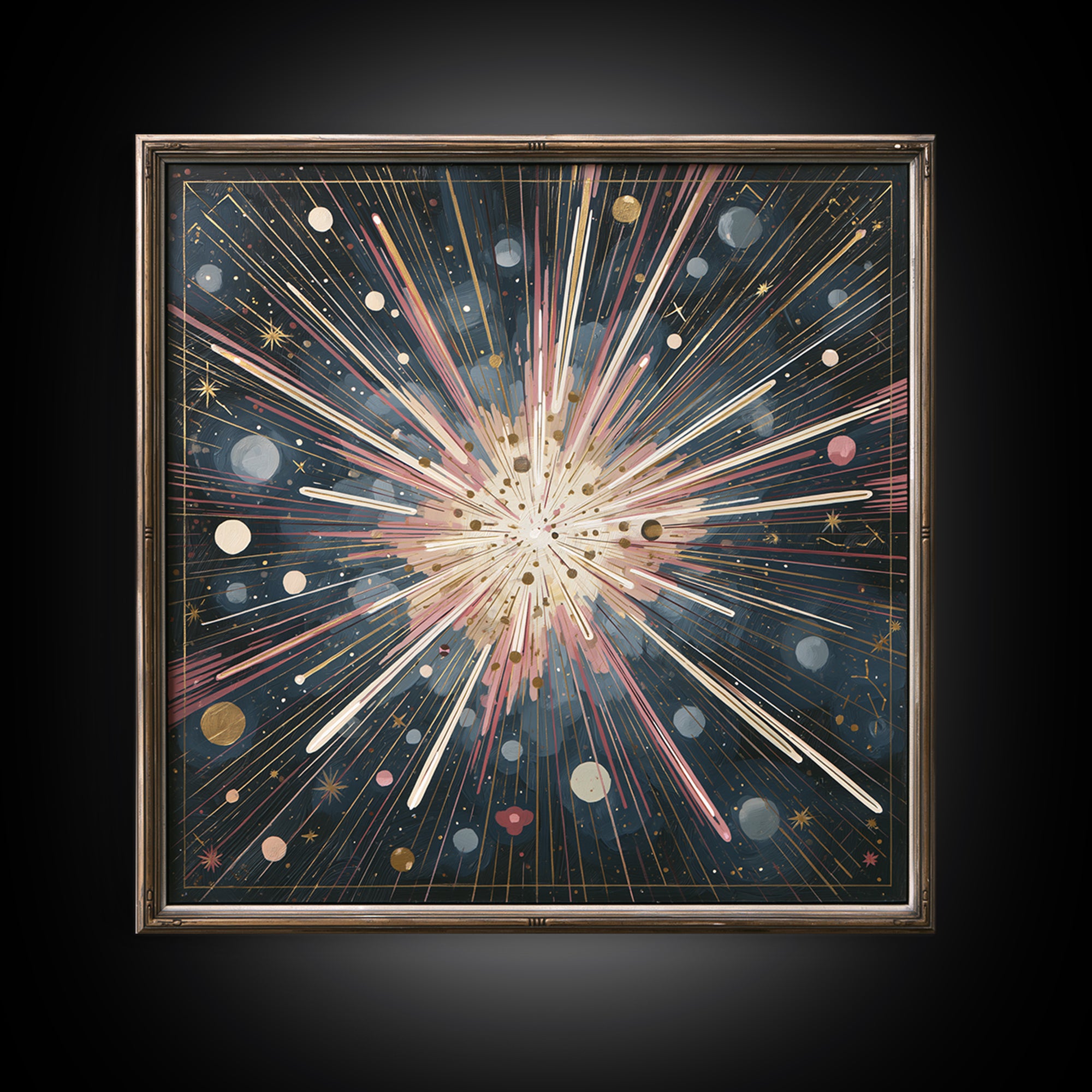 Meteor Shower over Black Sky Canvas Print, Space Art, Canvas, Spa Decor, Serenity, Living Room Wall Art, Retro Wall Art, SAR-1x1-23