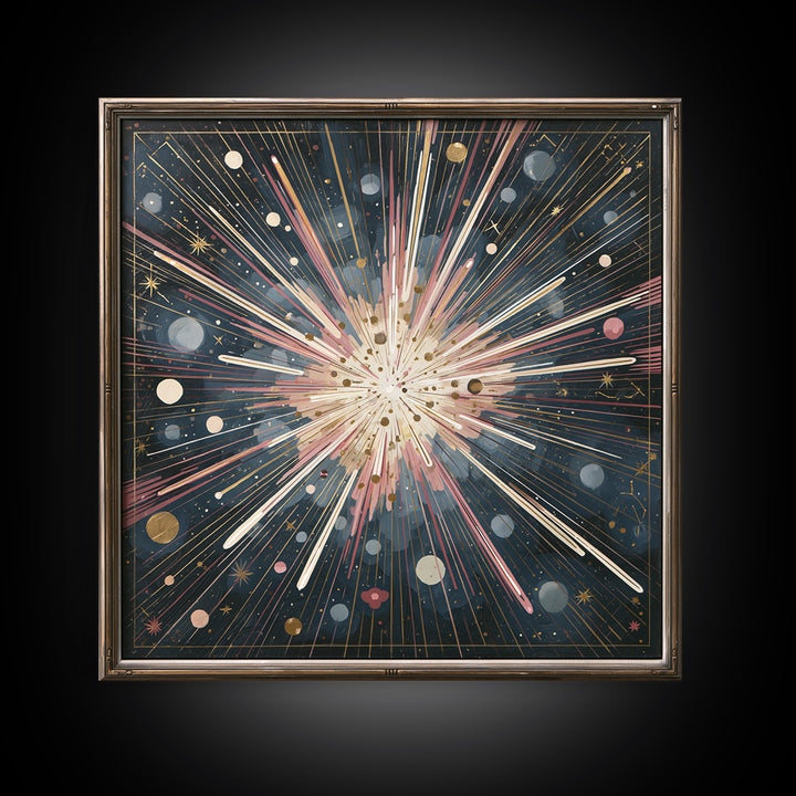 Meteor Shower over Black Sky Canvas Print, Space Art, Canvas, Spa Decor, Serenity, Living Room Wall Art, Retro Wall Art, SAR-1x1-23