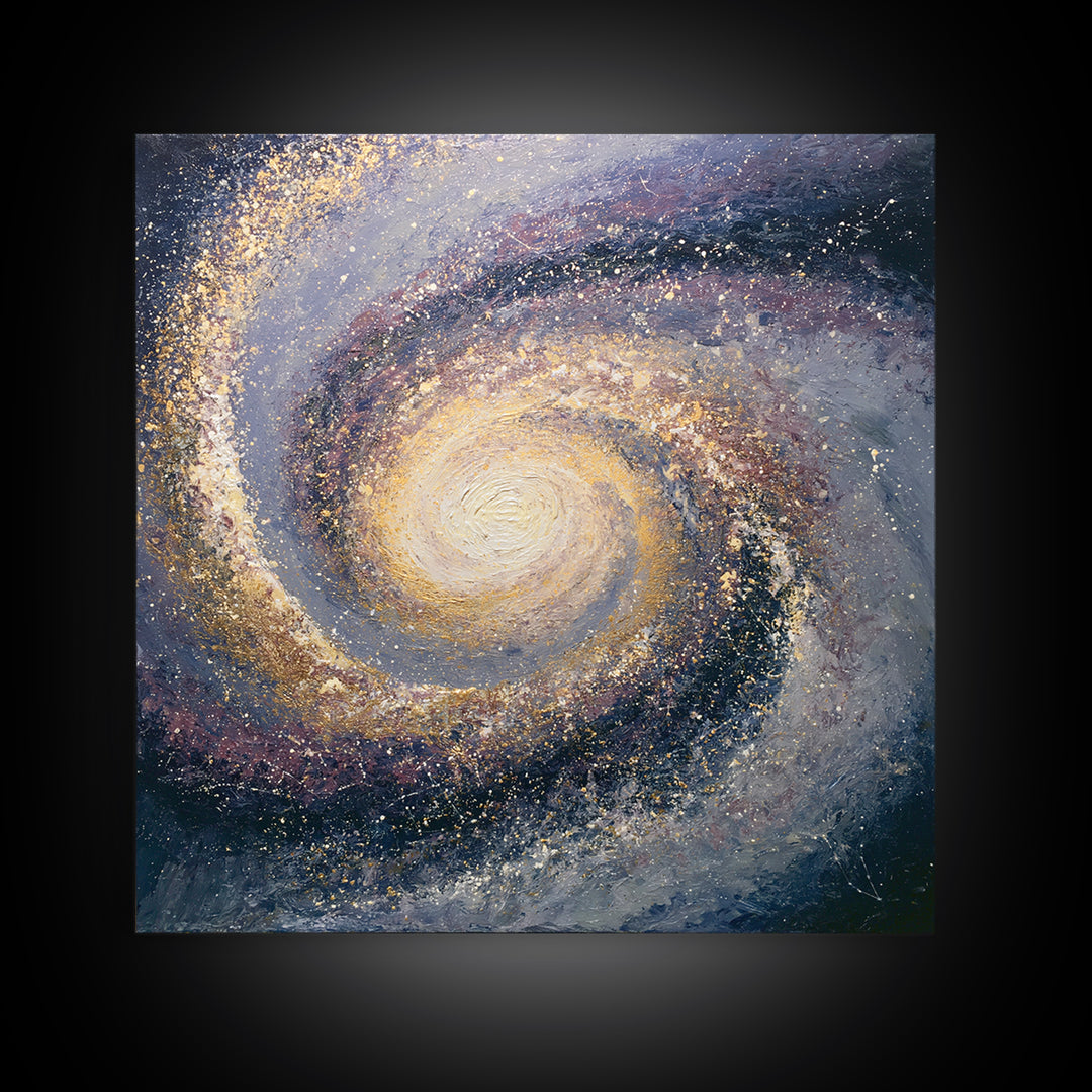 Galaxy Spiral in Jewel Tone Paint Framed Canvas Print, Space Art, Space, Spa Decor, Fine Art, Serenity, Statement Artwork, SAR-1x1-39